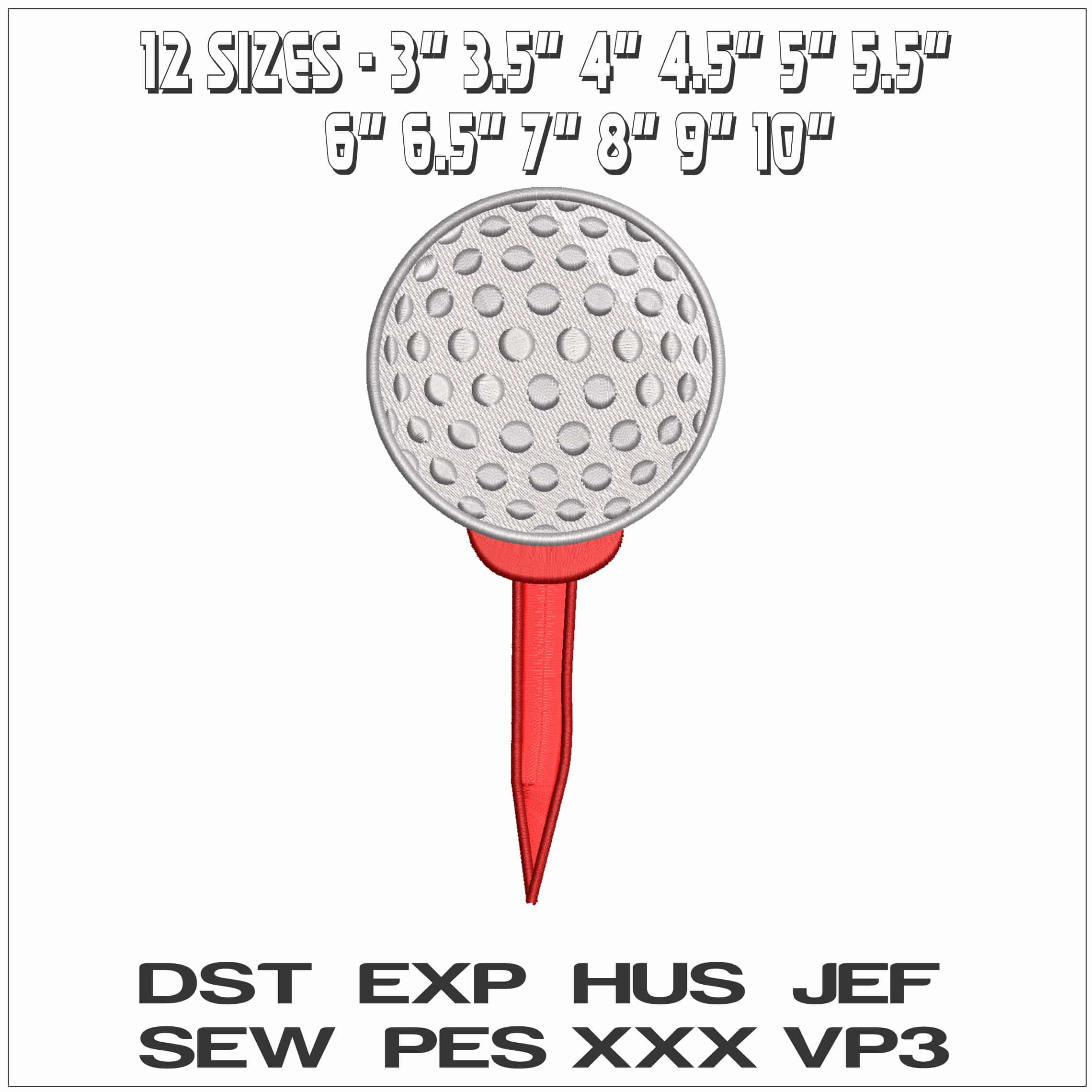 Golf Ball on a Tee- Elegant embroidery design file - instant download — view 2