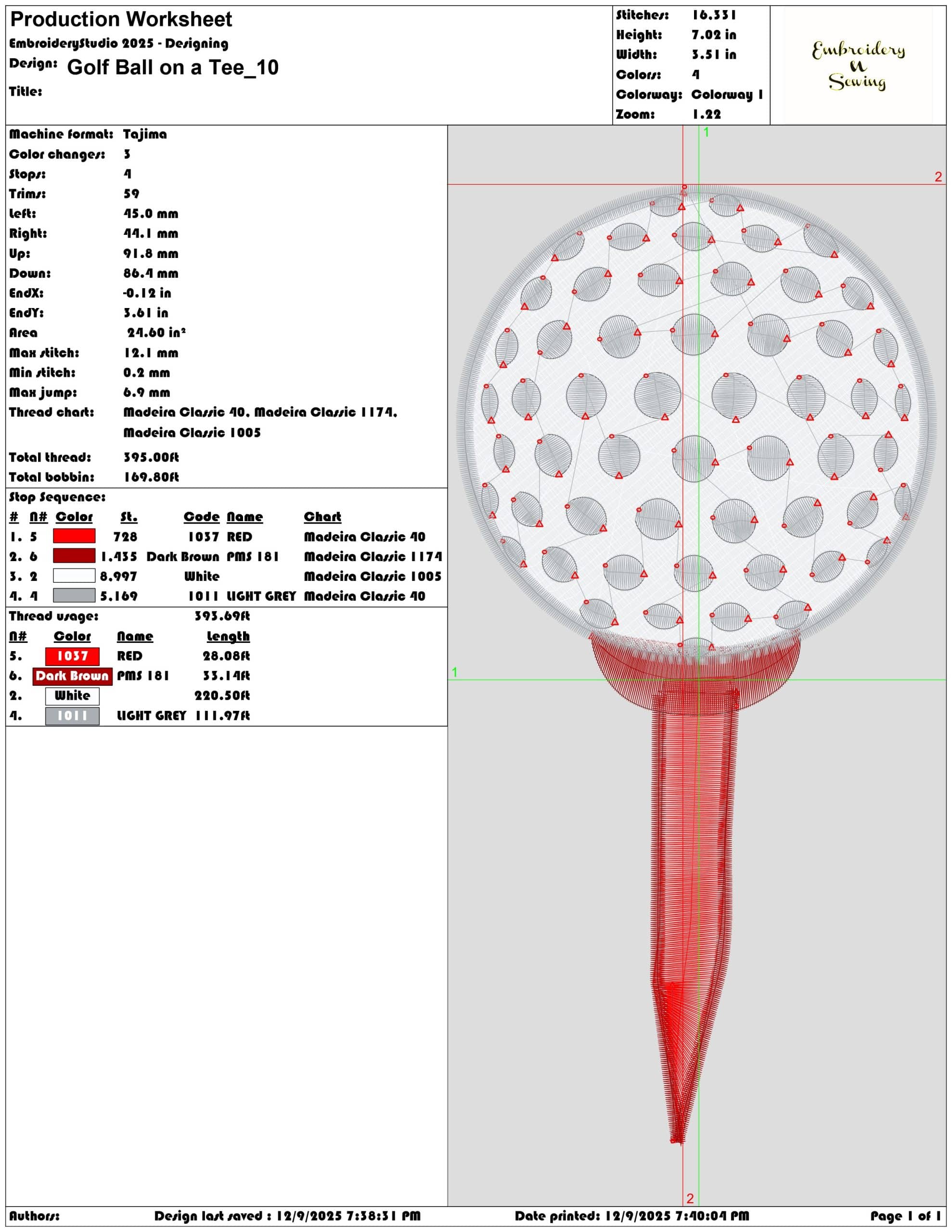Golf Ball on a Tee- Elegant embroidery design file - instant download — view 3