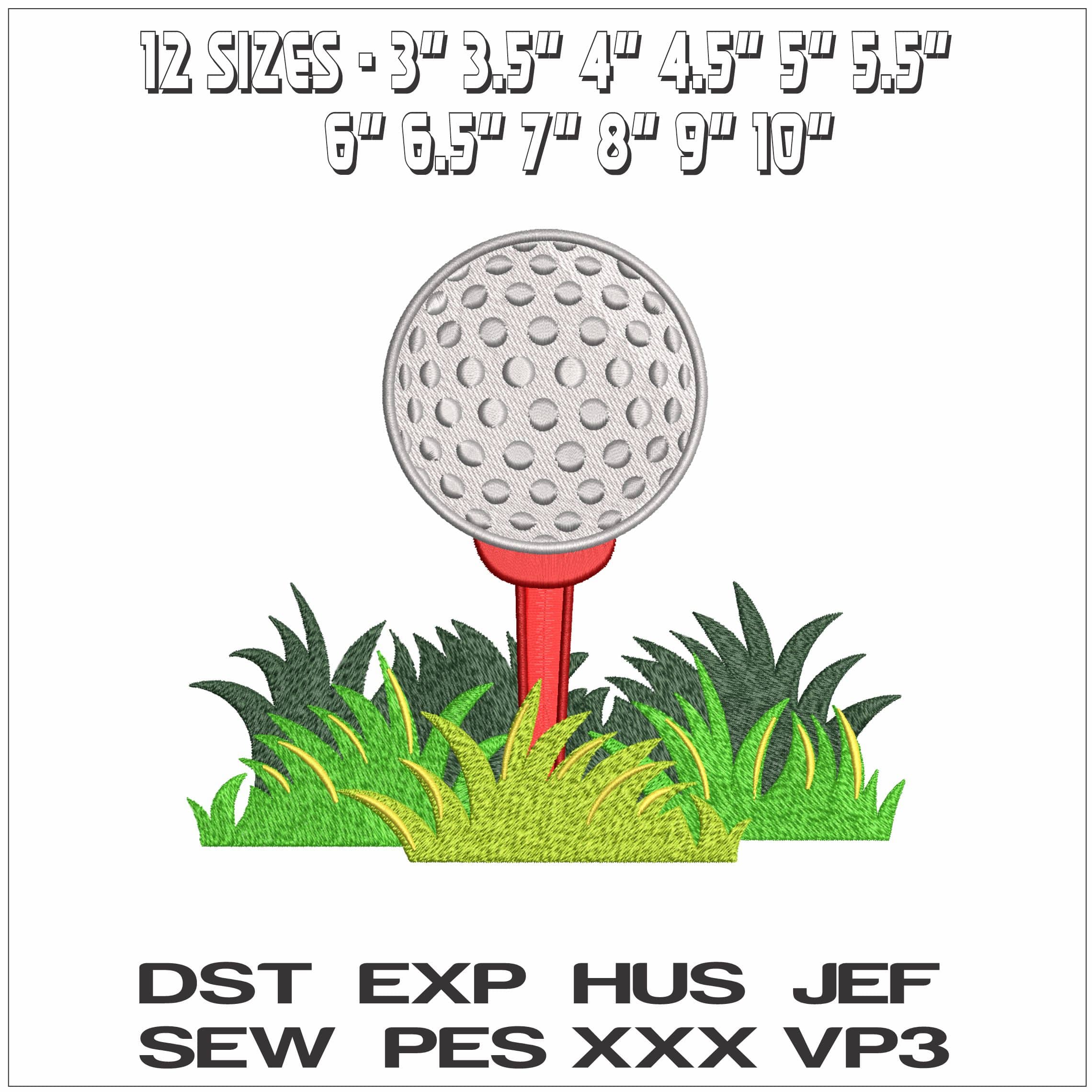Golf Ball on a Tee in Grass- Elegant embroidery design file - instant download — view 2