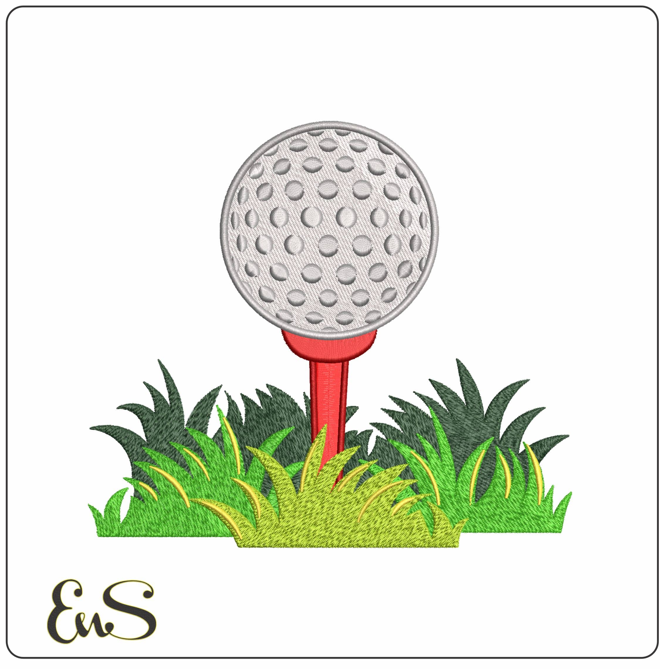 Golf Ball on a Tee in Grass- Elegant embroidery design file - instant download