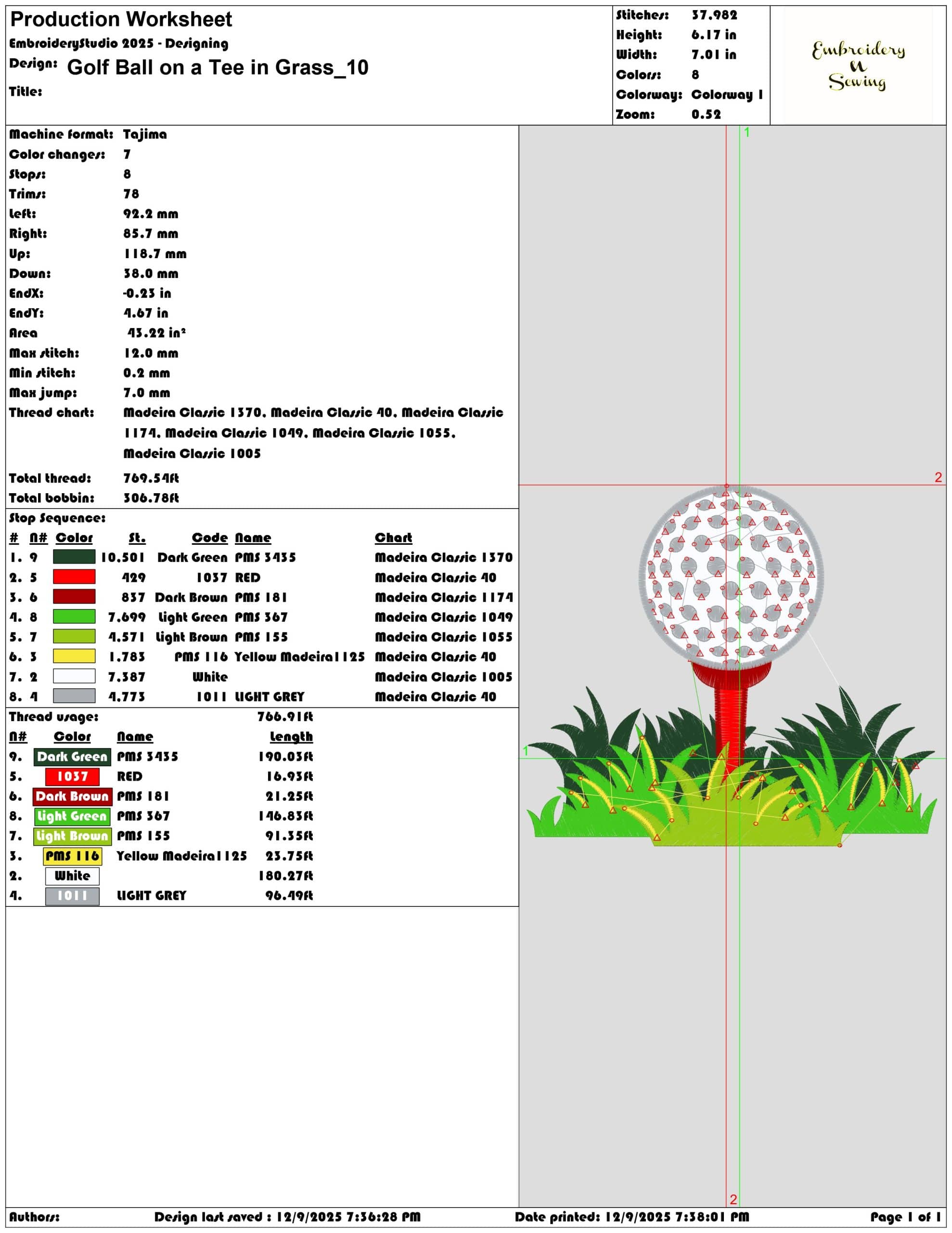 Golf Ball on a Tee in Grass- Elegant embroidery design file - instant download — view 3