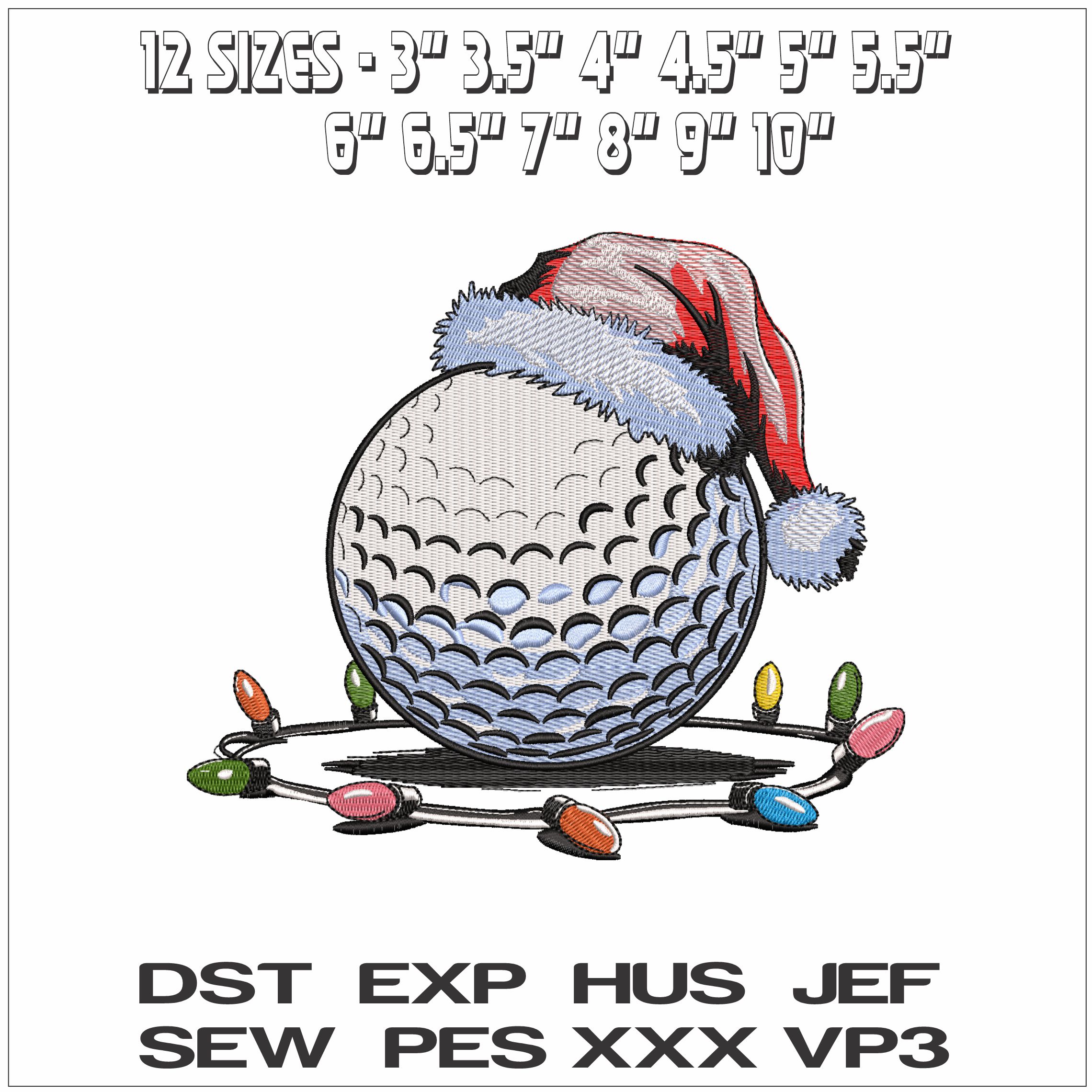 Golf Ball Santa Hat with Christmas Light- Elegant embroidery design file - instant download — view 2