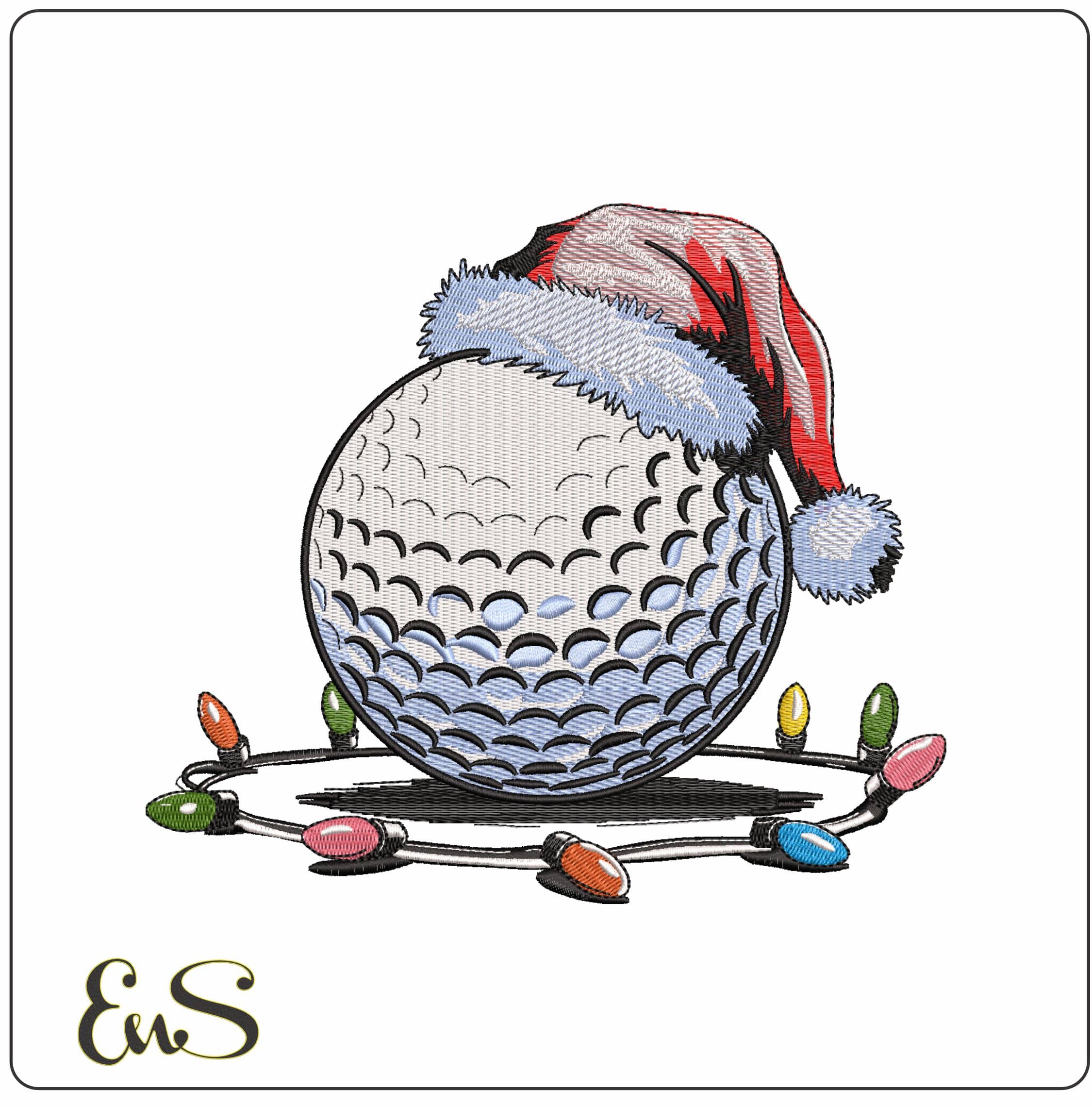 Golf Ball Santa Hat with Christmas Light- Elegant embroidery design file - instant download