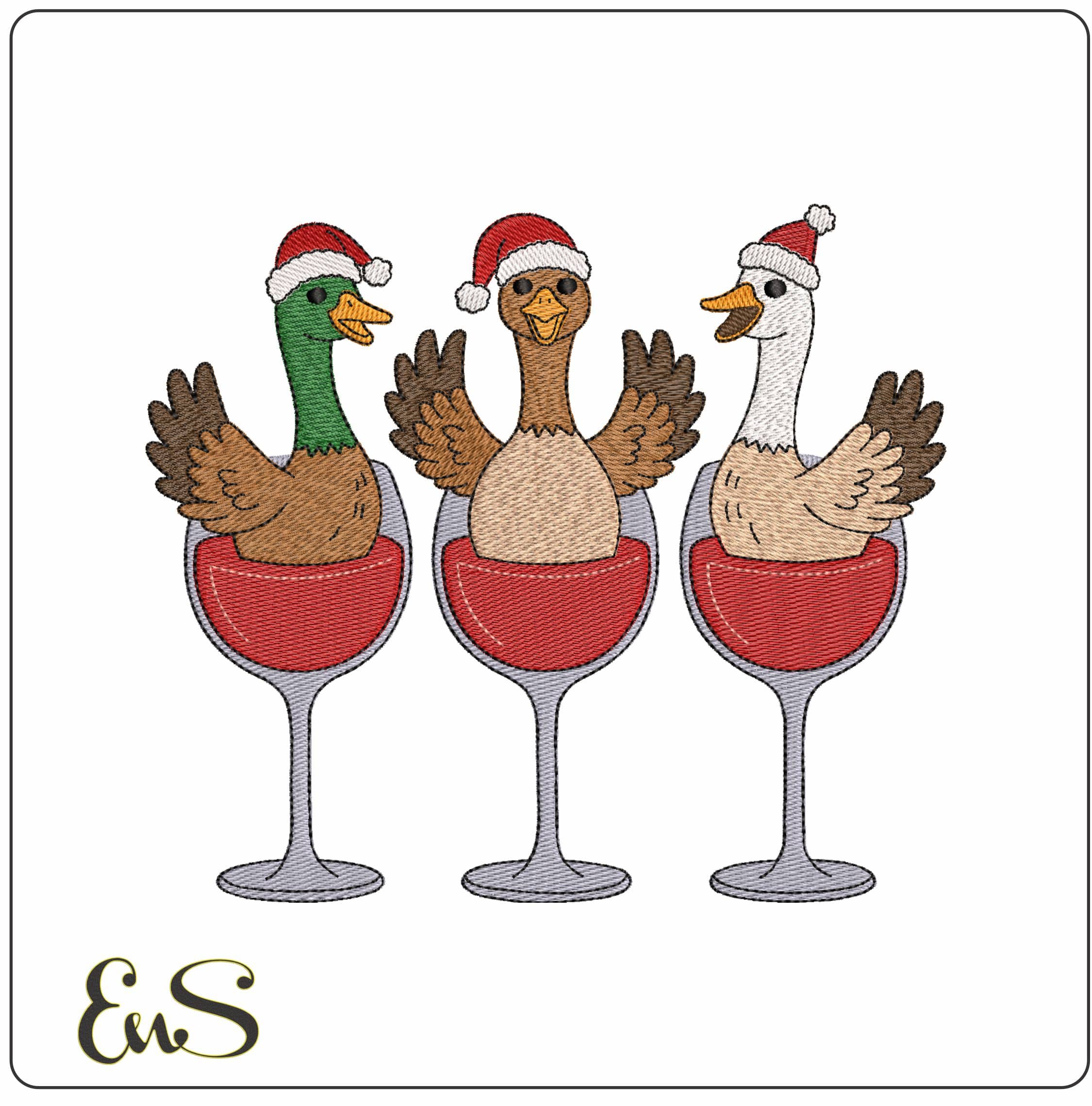 Goose in Wine Glass- Elegant embroidery design file - instant download