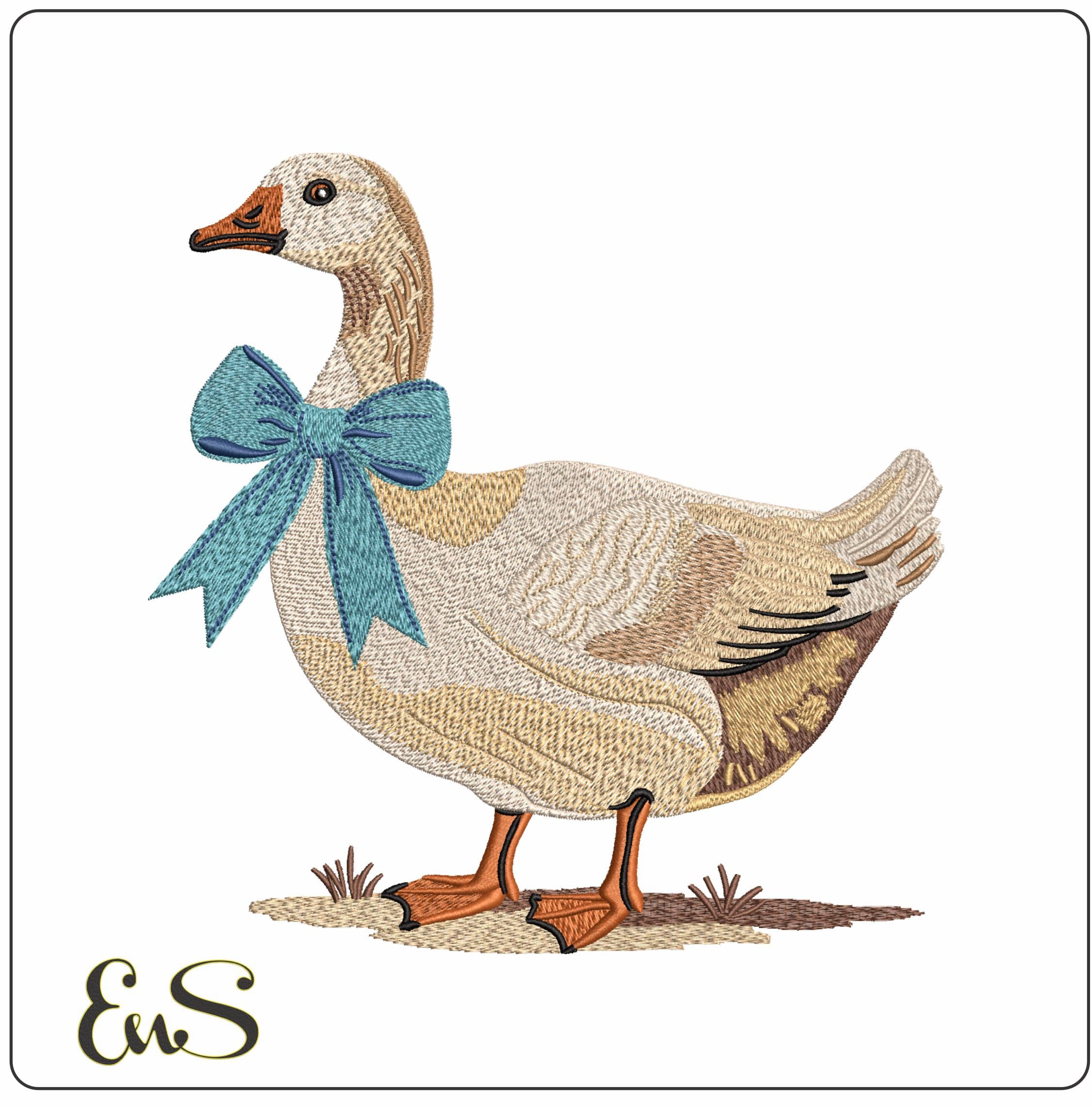 Goose with Bow- Elegant embroidery design file - instant download