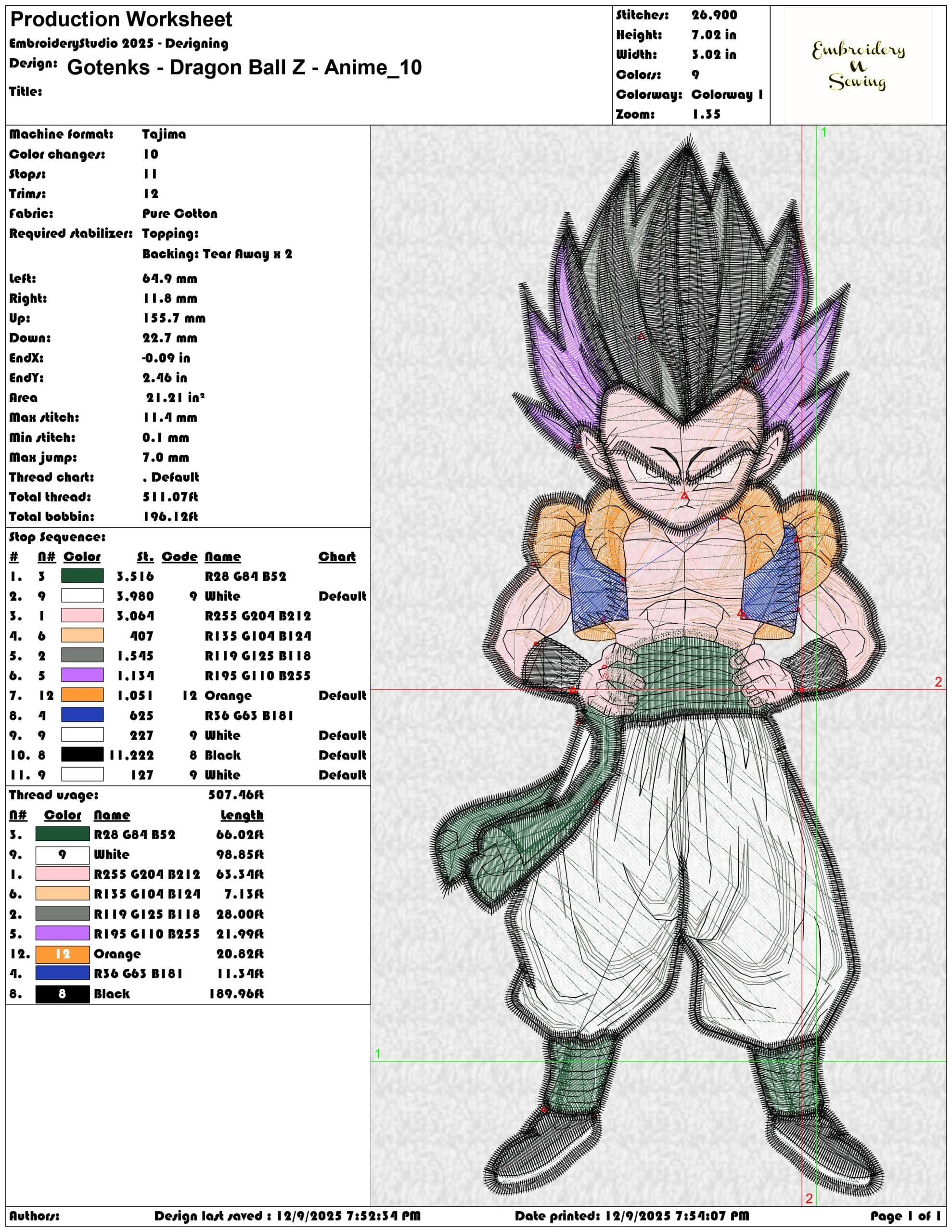 Gotenks Dragon Ball Z Anime- Elegant embroidery design file - instant download — view 3