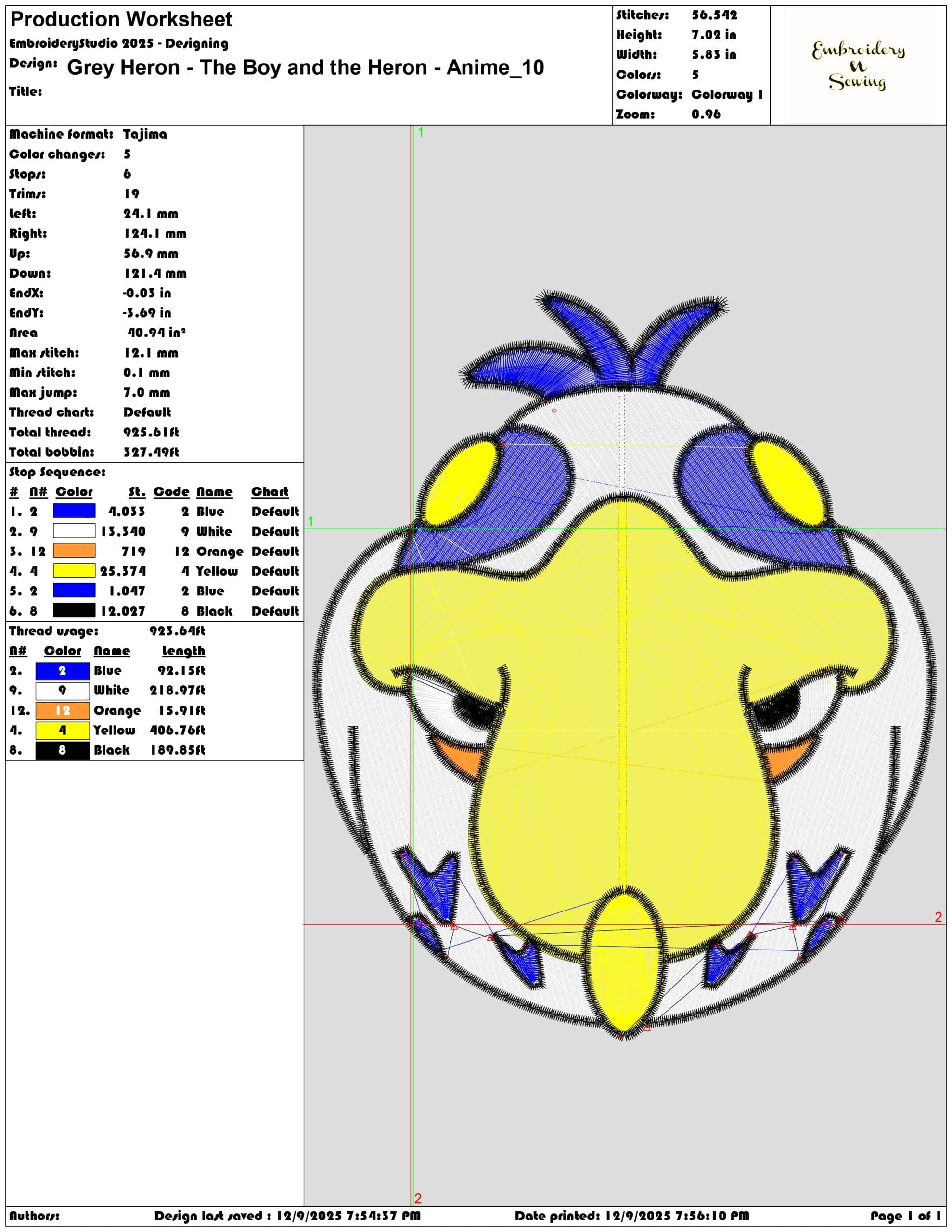 Grey Heron The Boy and the Heron Anime- Elegant embroidery design file - instant download — view 3