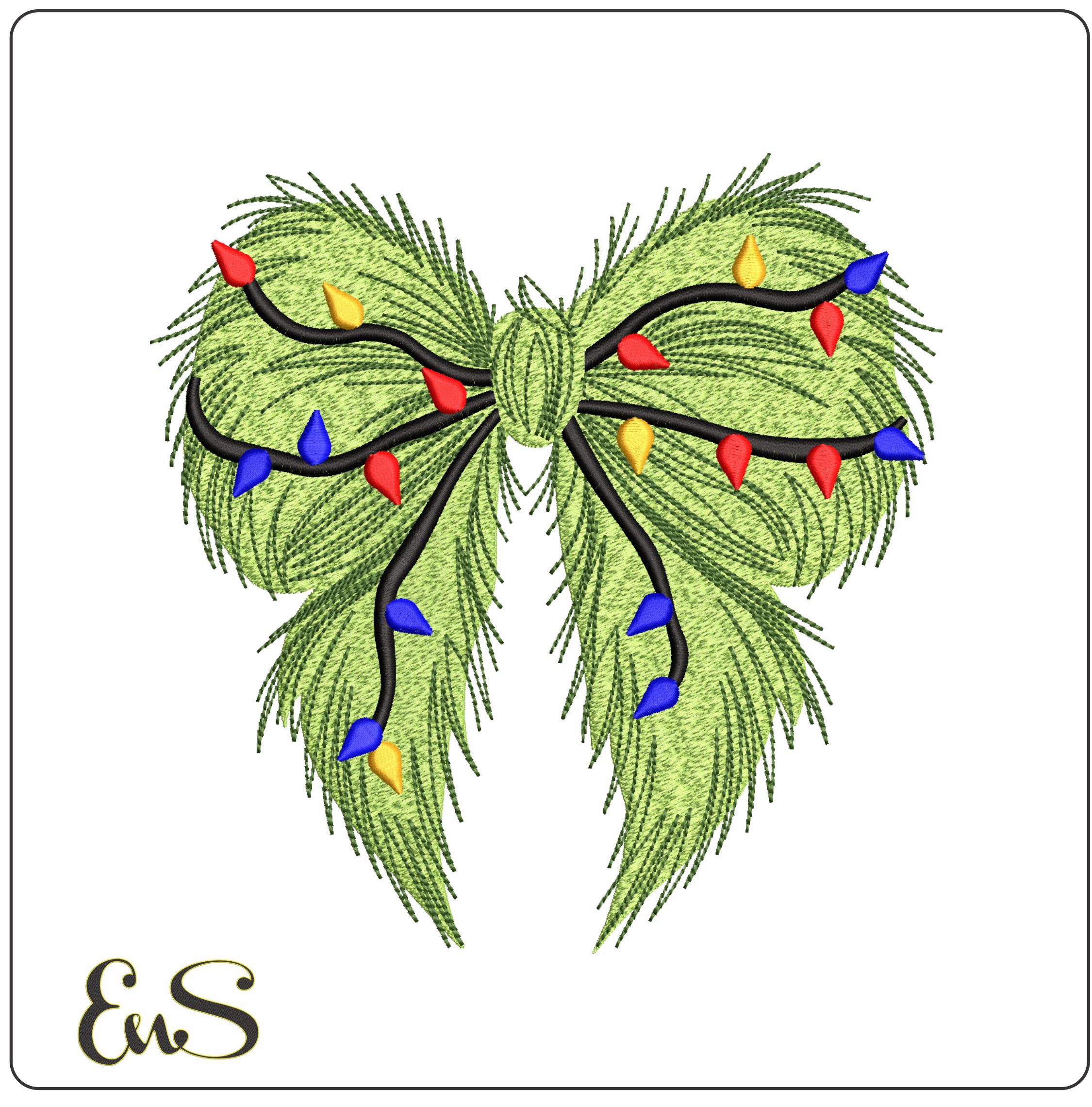 Grinch Bow- Elegant embroidery design file - instant download