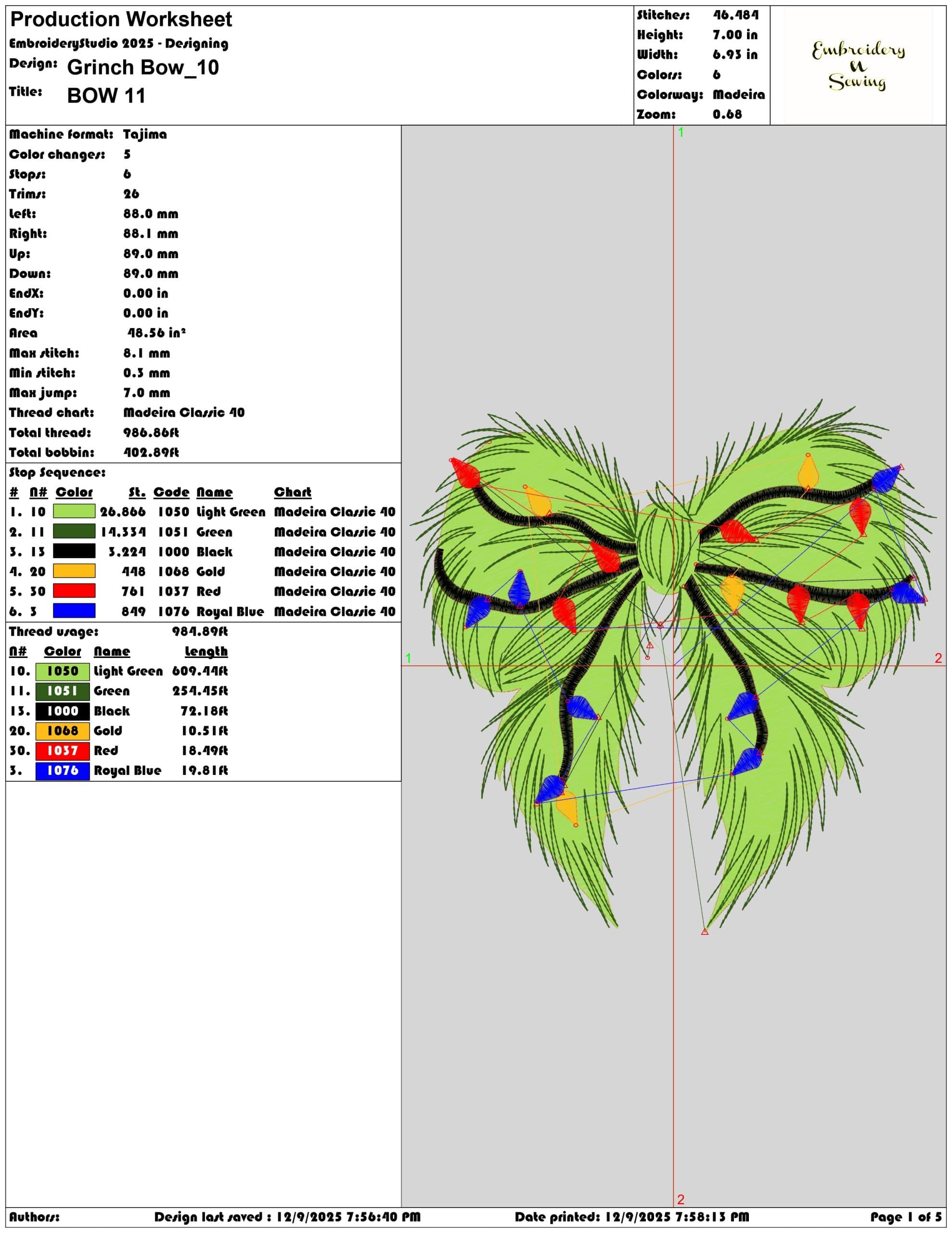 Grinch Bow- Elegant embroidery design file - instant download — view 3
