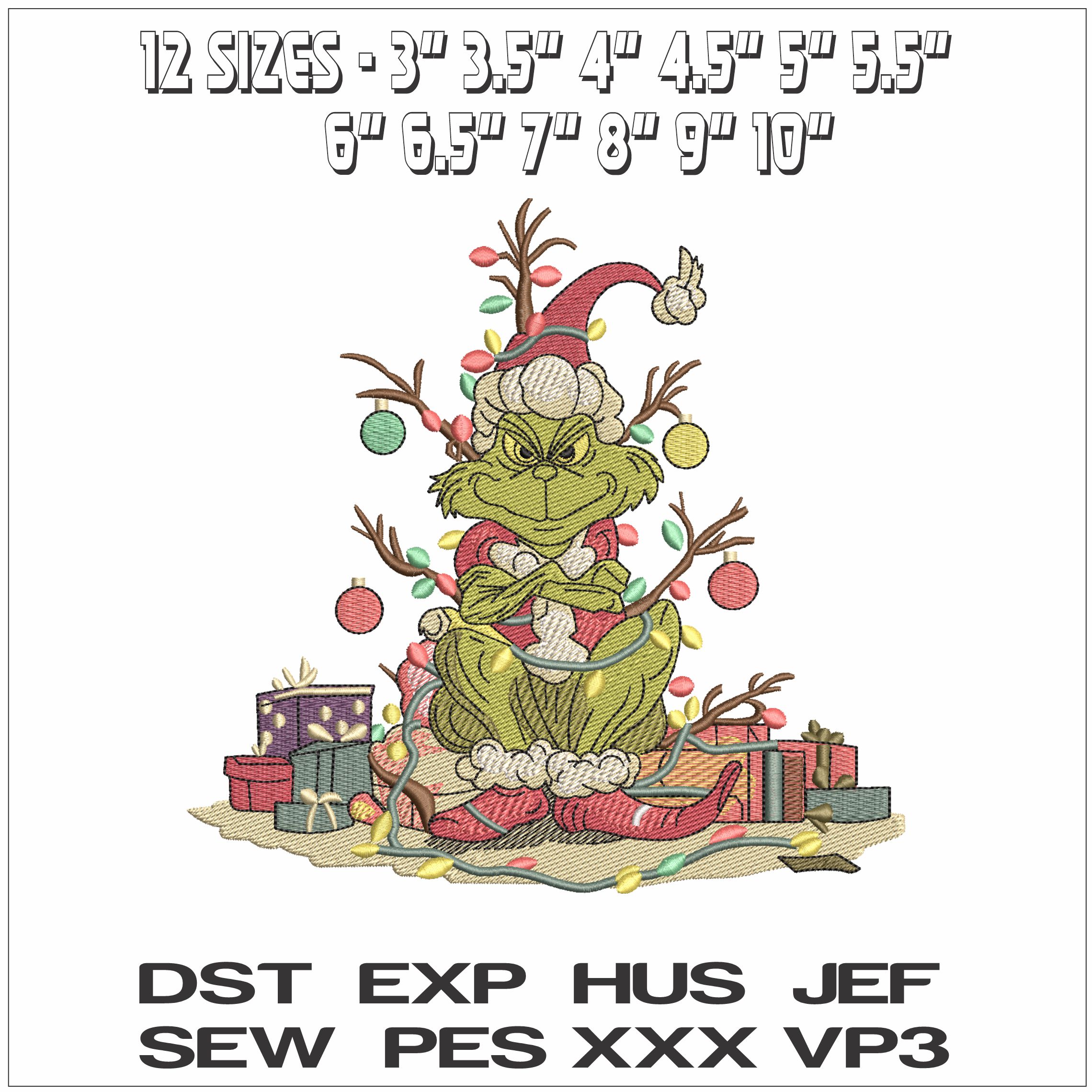 Grinch Christmas Tree and Presents- Elegant embroidery design file - instant download — view 2