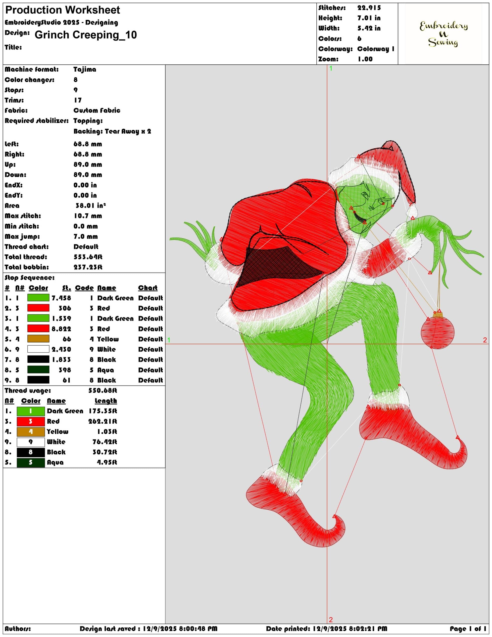 Grinch Creeping- Elegant embroidery design file - instant download — view 3