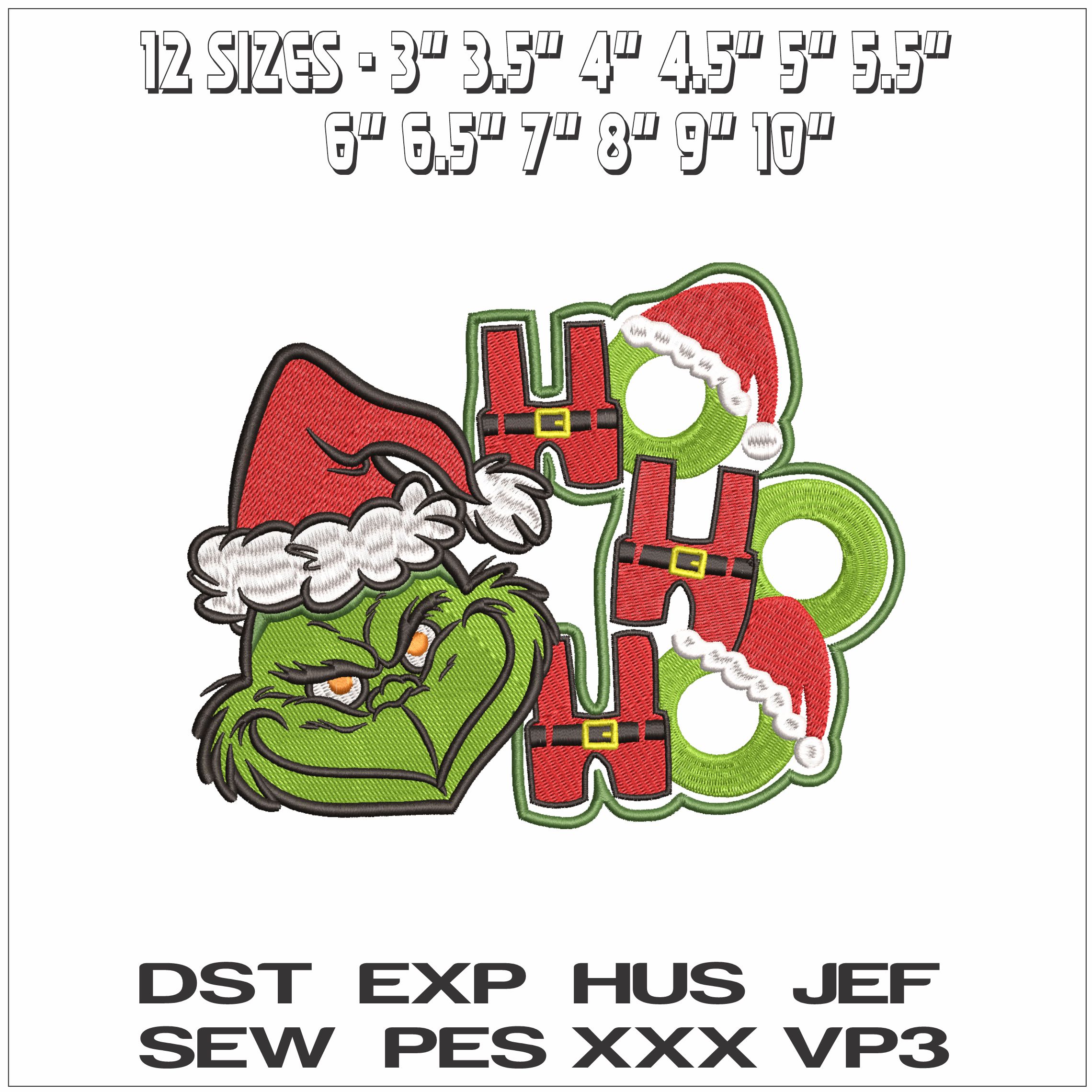 Grinch Head Ho Ho Ho- Elegant embroidery design file - instant download — view 2