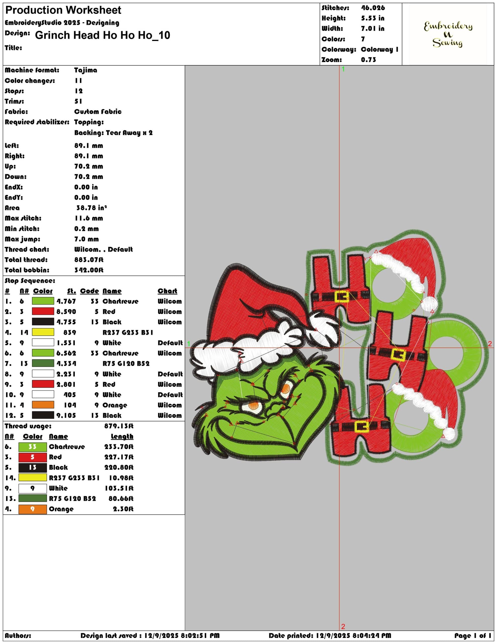 Grinch Head Ho Ho Ho- Elegant embroidery design file - instant download — view 3