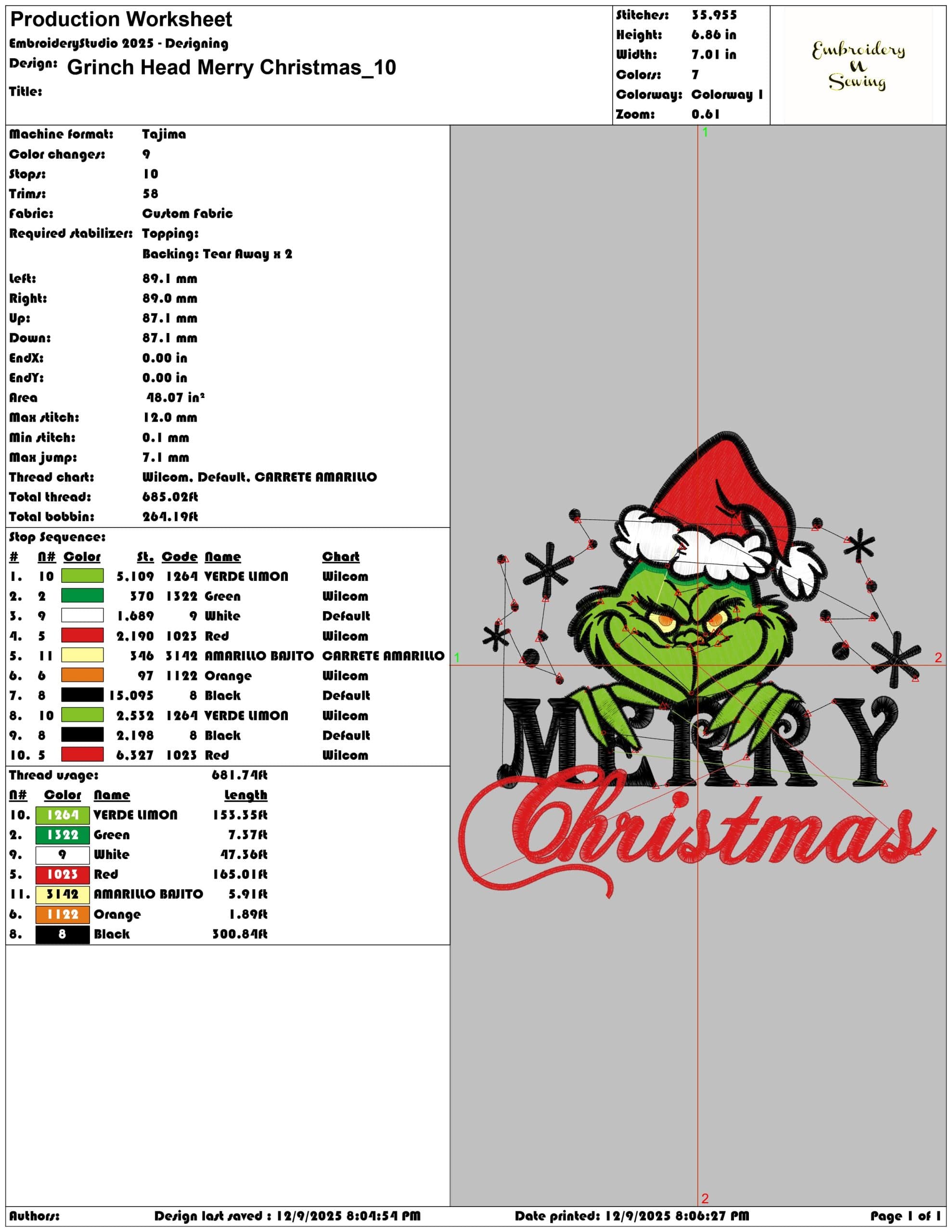 Grinch Head Merry Christmas- Elegant embroidery design file - instant download — view 3