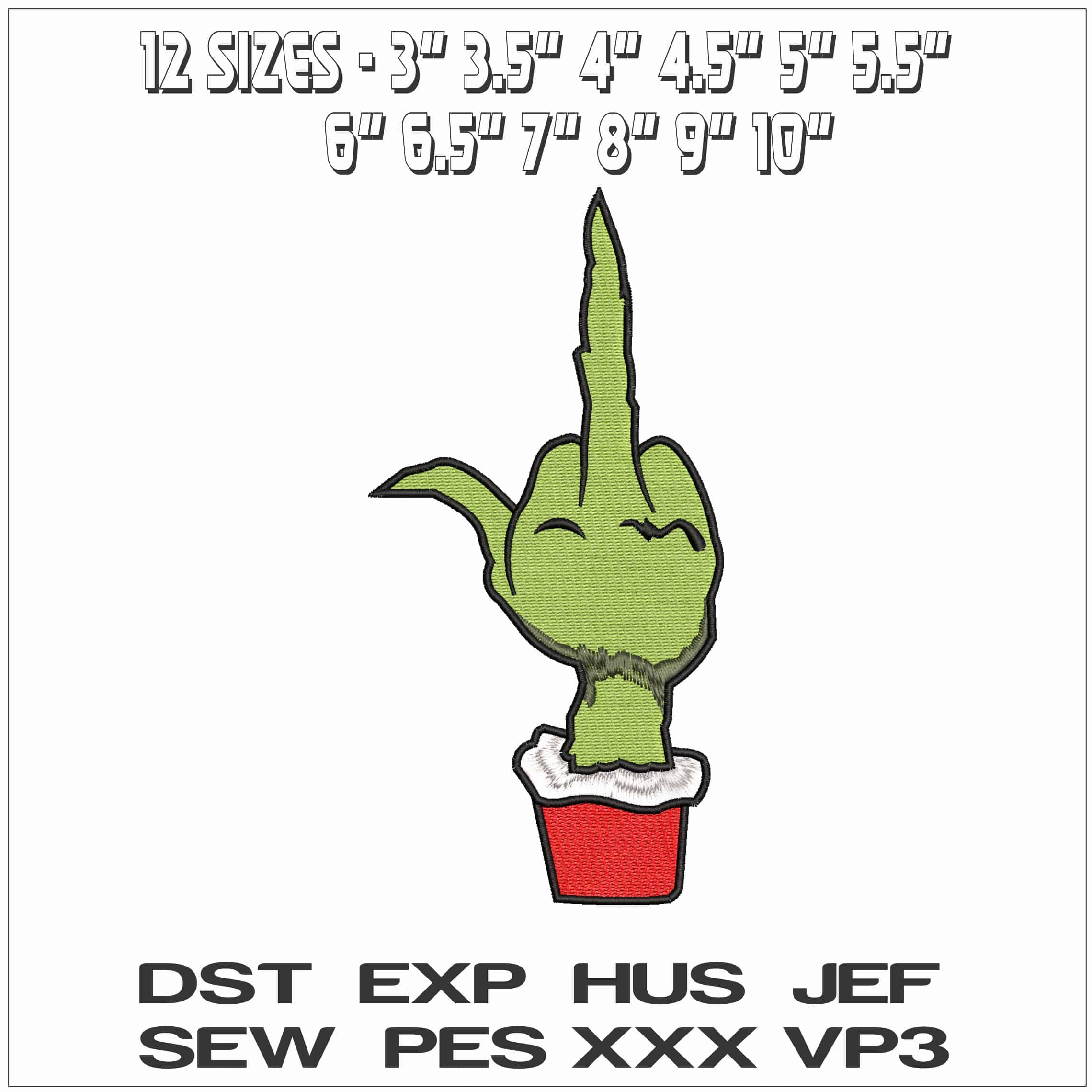Grinch Middle Finger- Elegant embroidery design file - instant download — view 2