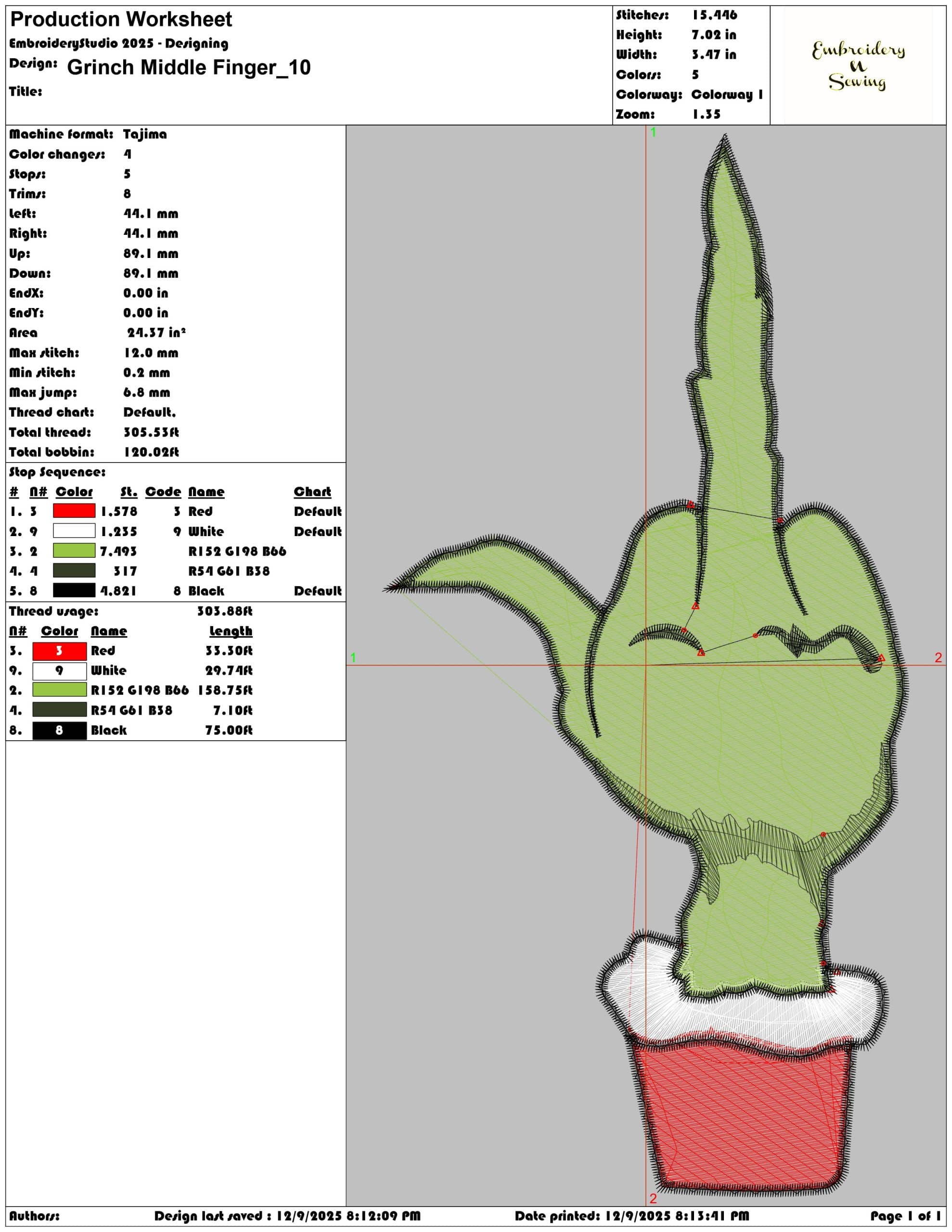 Grinch Middle Finger- Elegant embroidery design file - instant download — view 3