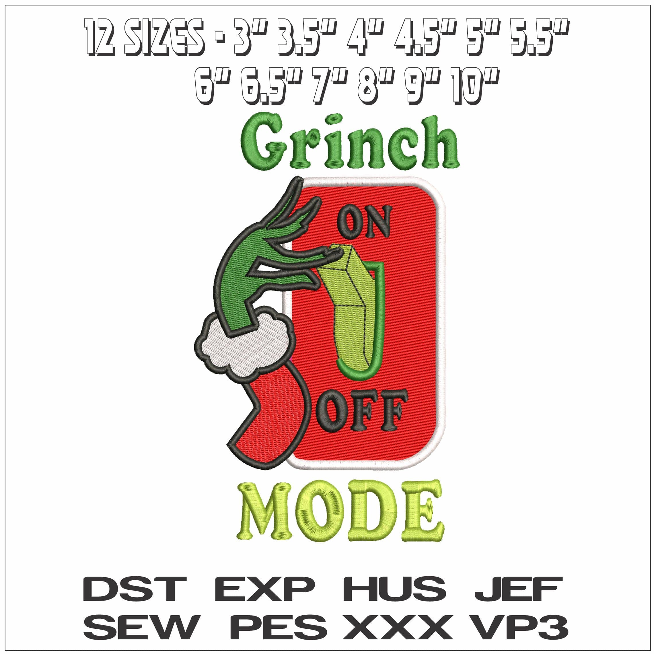 Grinch Mode Christmas Switch- Elegant embroidery design file - instant download — view 2