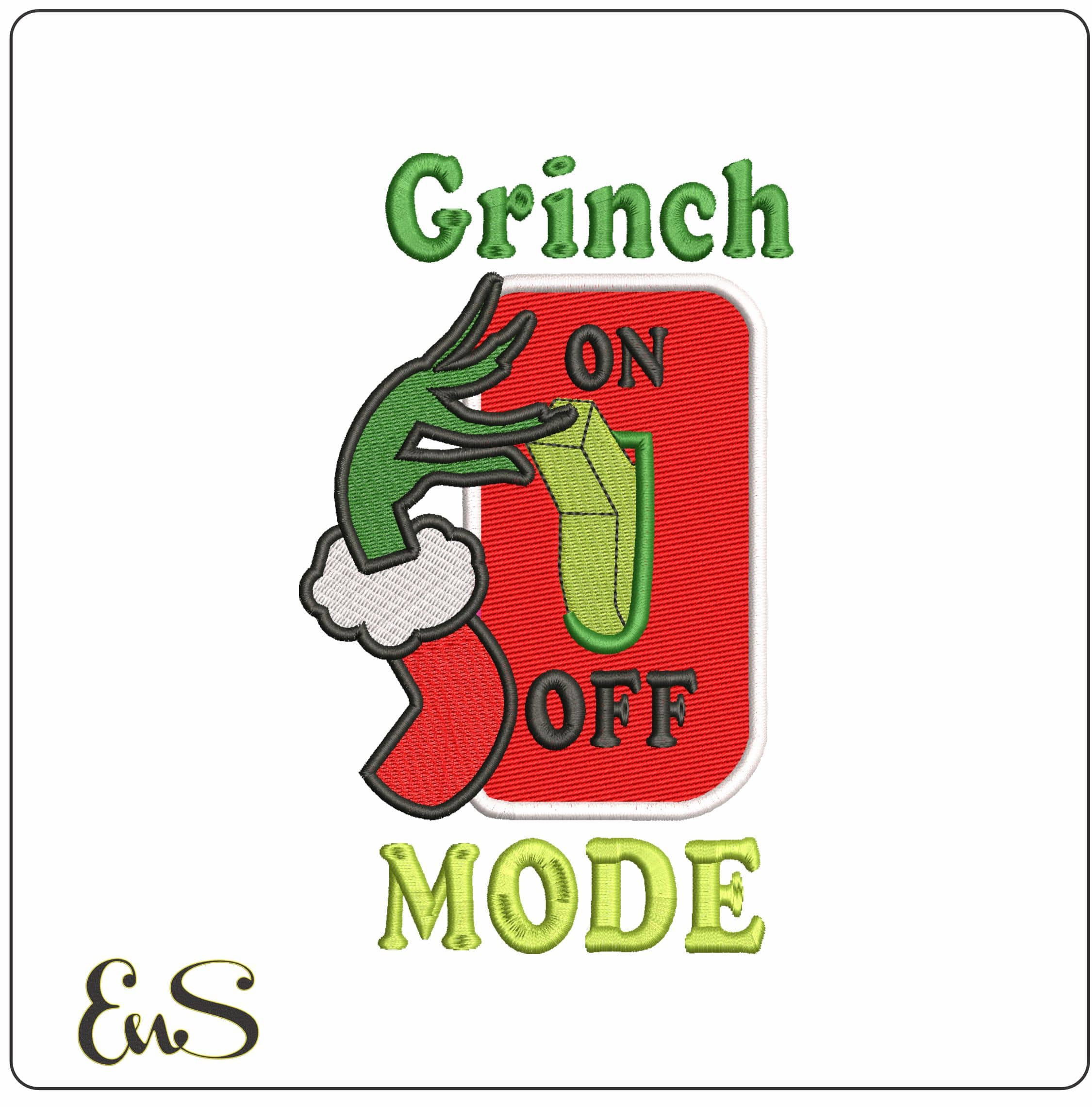 Grinch Mode Christmas Switch- Elegant embroidery design file - instant download