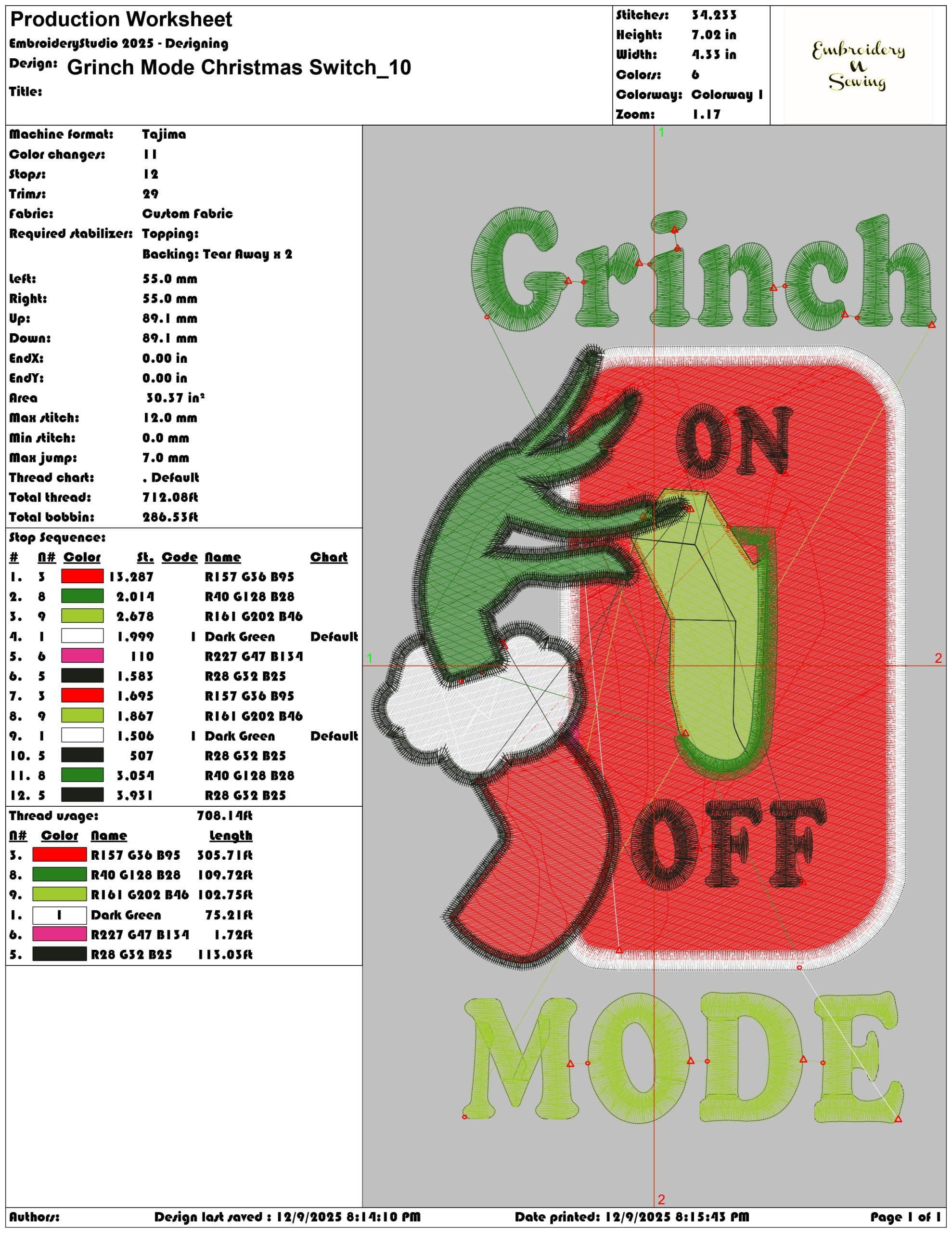 Grinch Mode Christmas Switch- Elegant embroidery design file - instant download — view 3