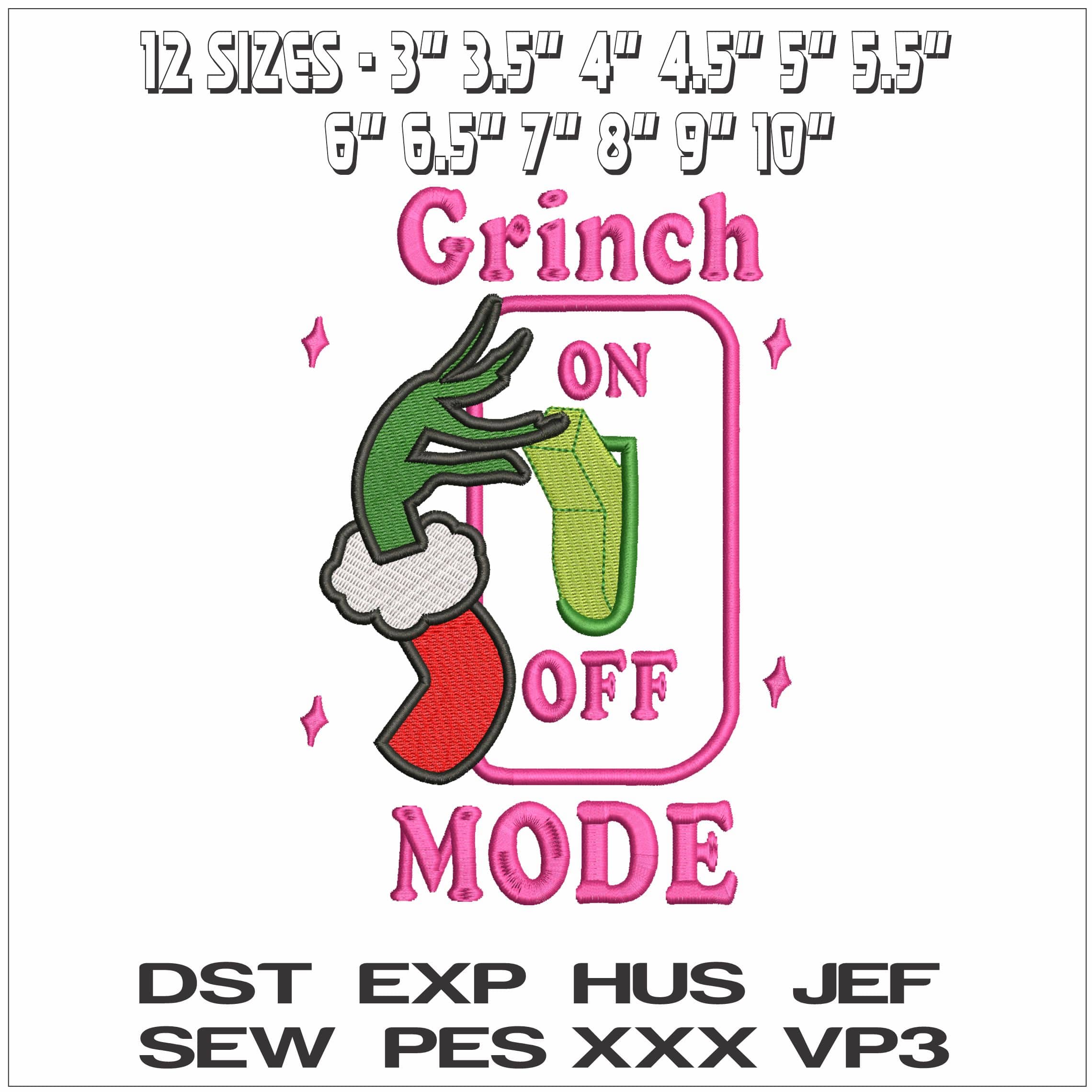 Grinch Mode Switch- Elegant embroidery design file - instant download — view 2