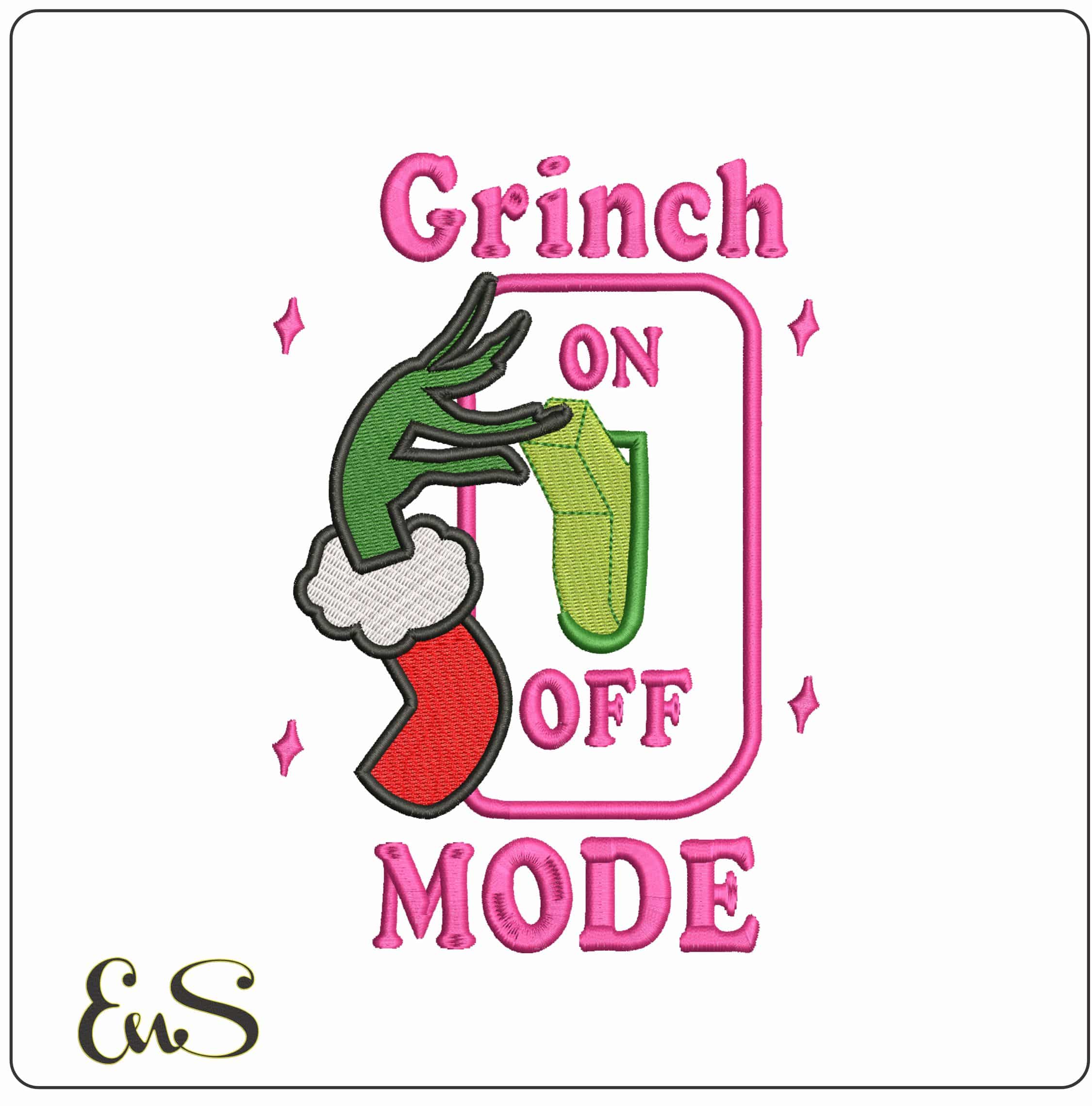 Grinch Mode Switch- Elegant embroidery design file - instant download