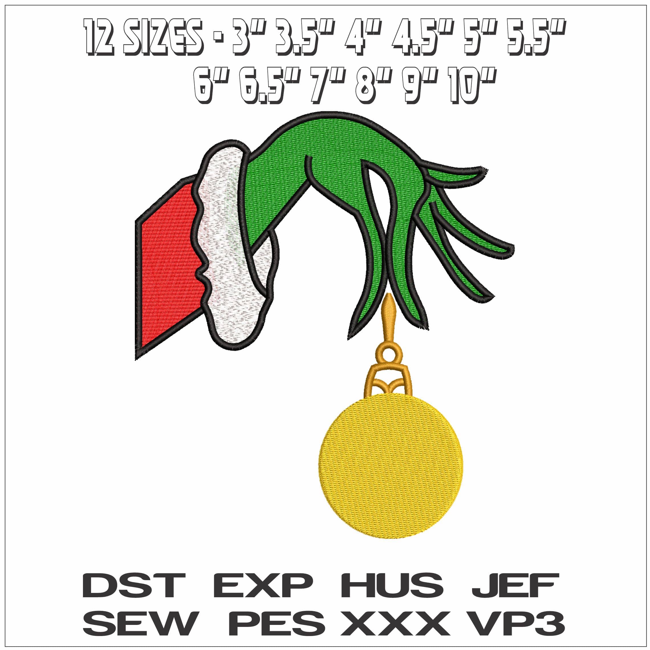 Grinch With Bauble- Elegant embroidery design file - instant download — view 2