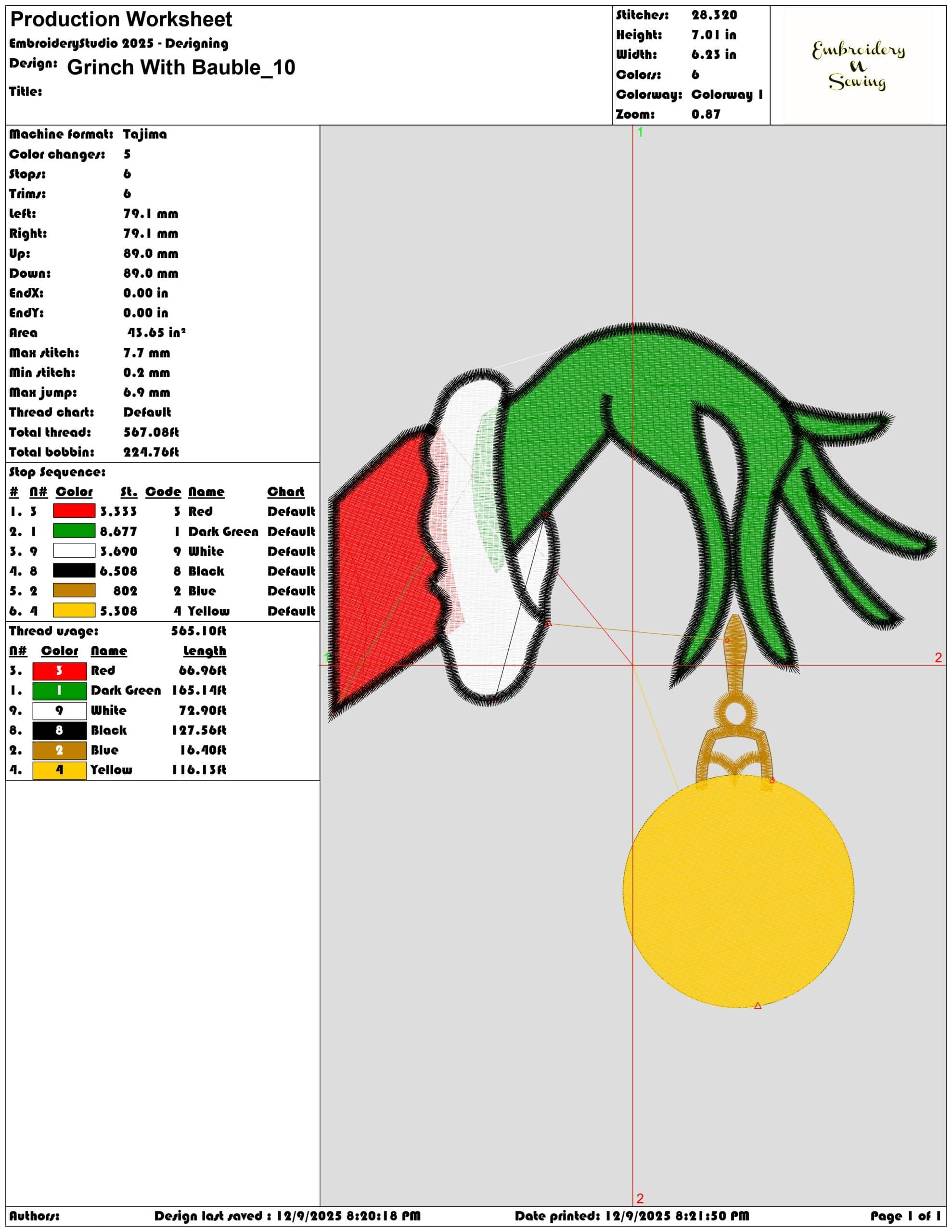Grinch With Bauble- Elegant embroidery design file - instant download — view 3