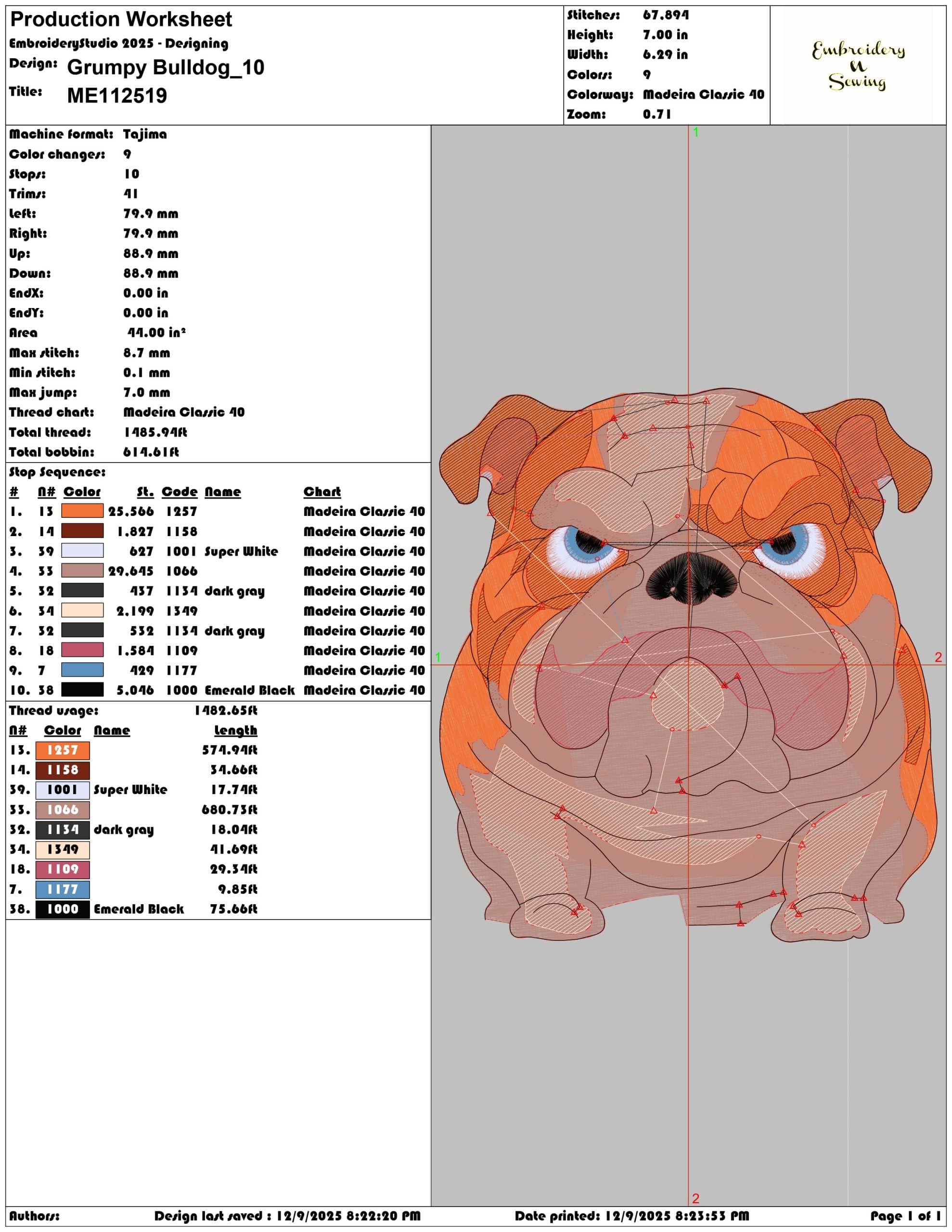 Grumpy Bulldog- Elegant embroidery design file - instant download — view 3