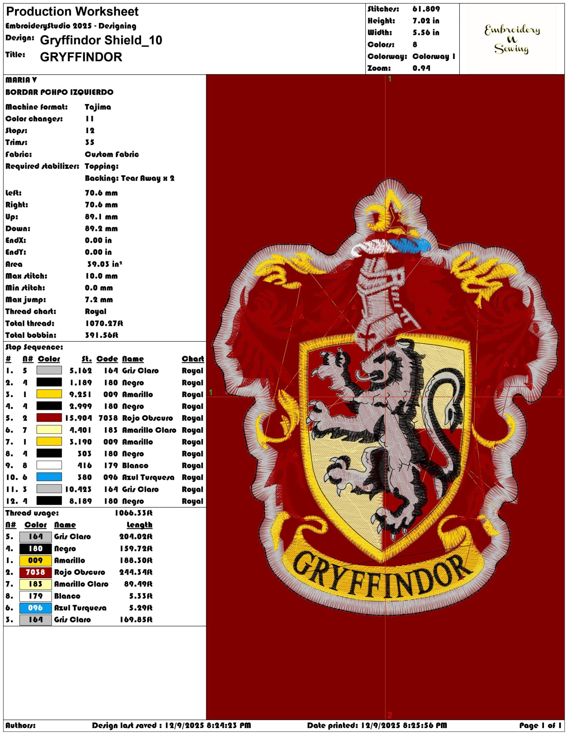 Gryffindor Shield- Elegant embroidery design file - instant download — view 3