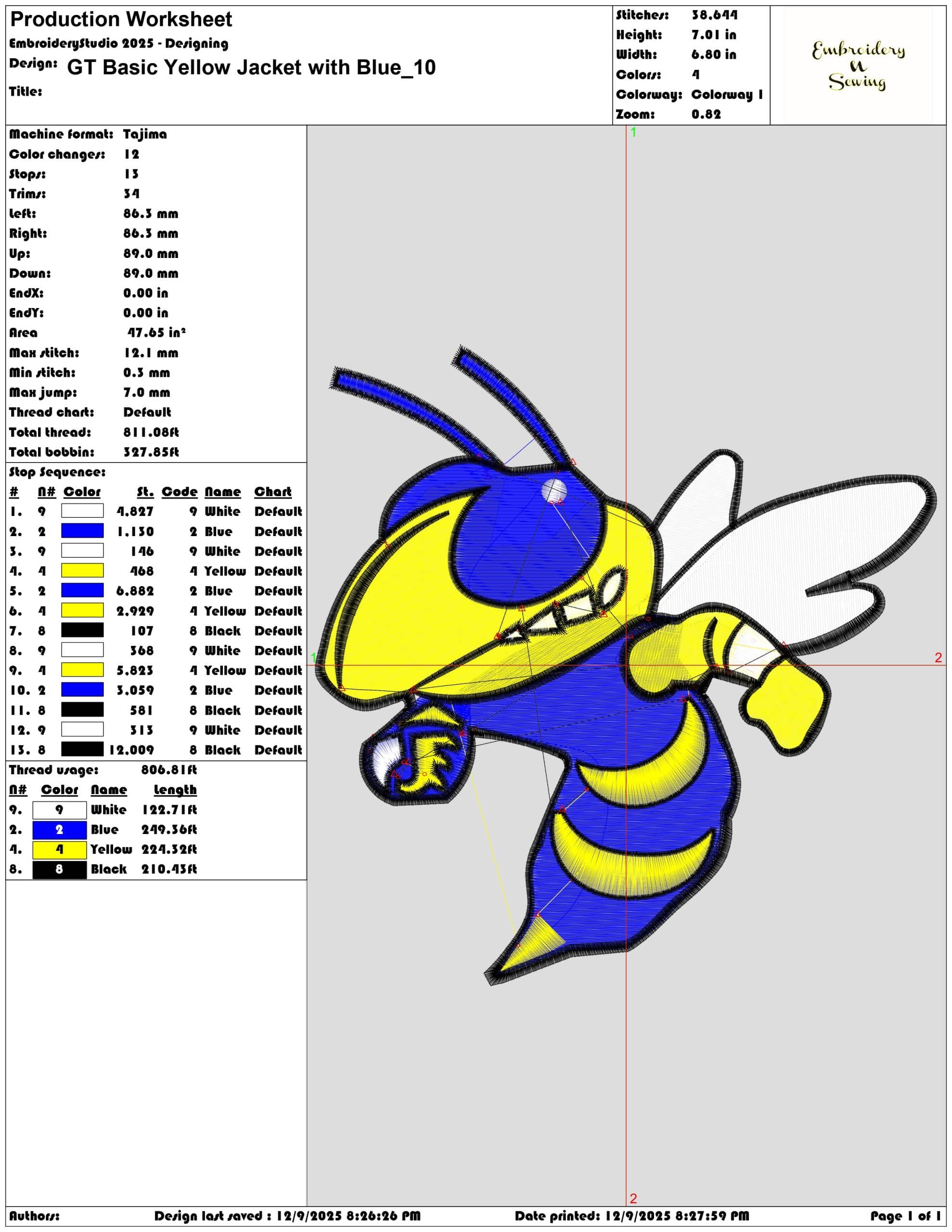 GT Basic Yellow Jacket with Blue- Elegant embroidery design file - instant download — view 3
