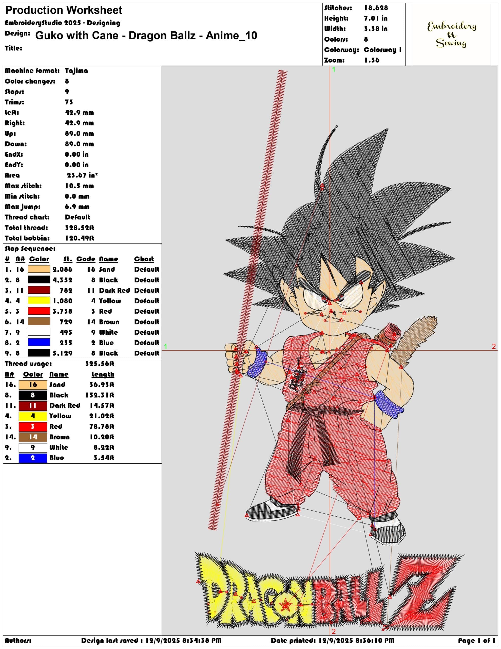 Guko with Cane Dragon Ballz Anime- Elegant embroidery design file - instant download — view 3