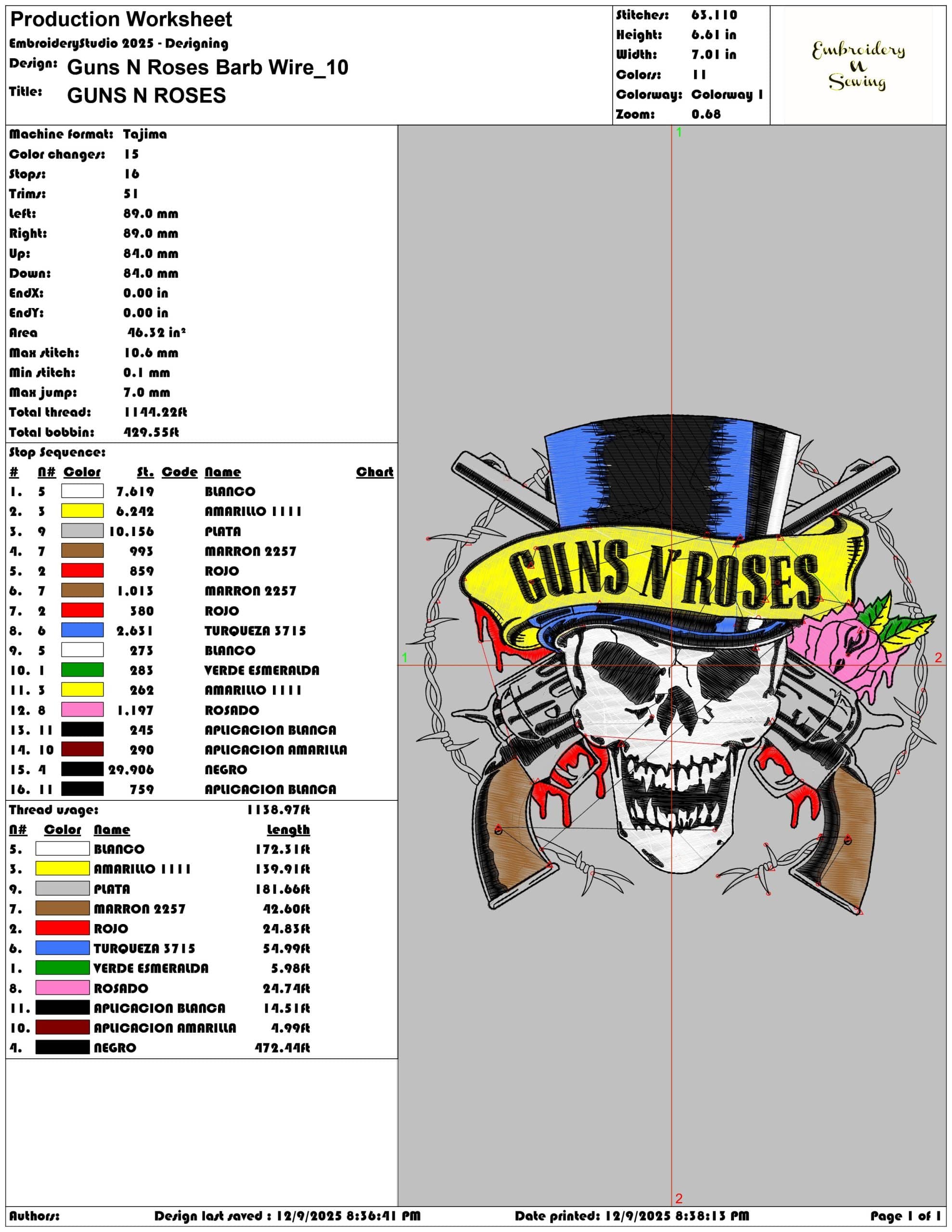 Guns N Roses Barb Wire- Elegant embroidery design file - instant download — view 3