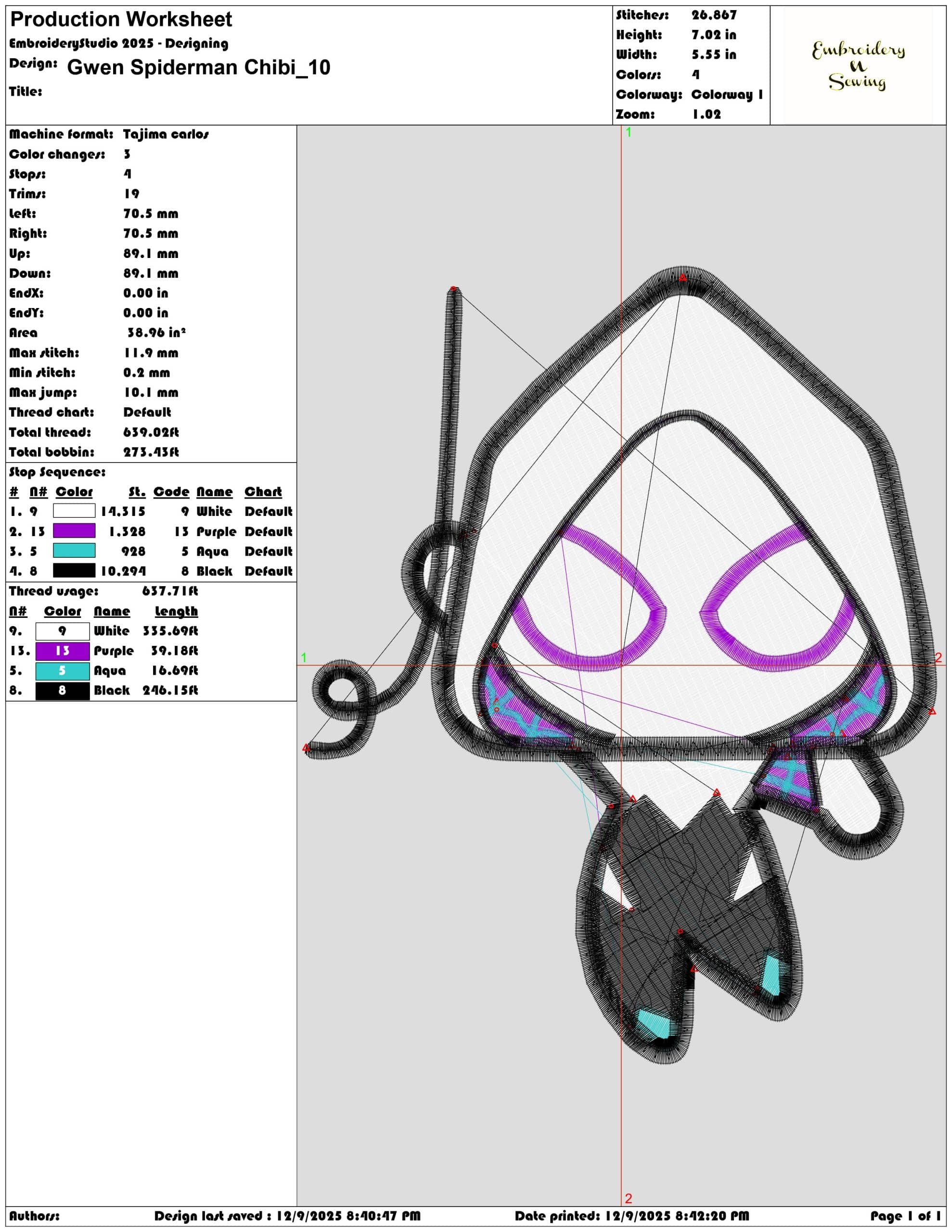 Gwen Spiderman Chibi- Elegant embroidery design file - instant download — view 3