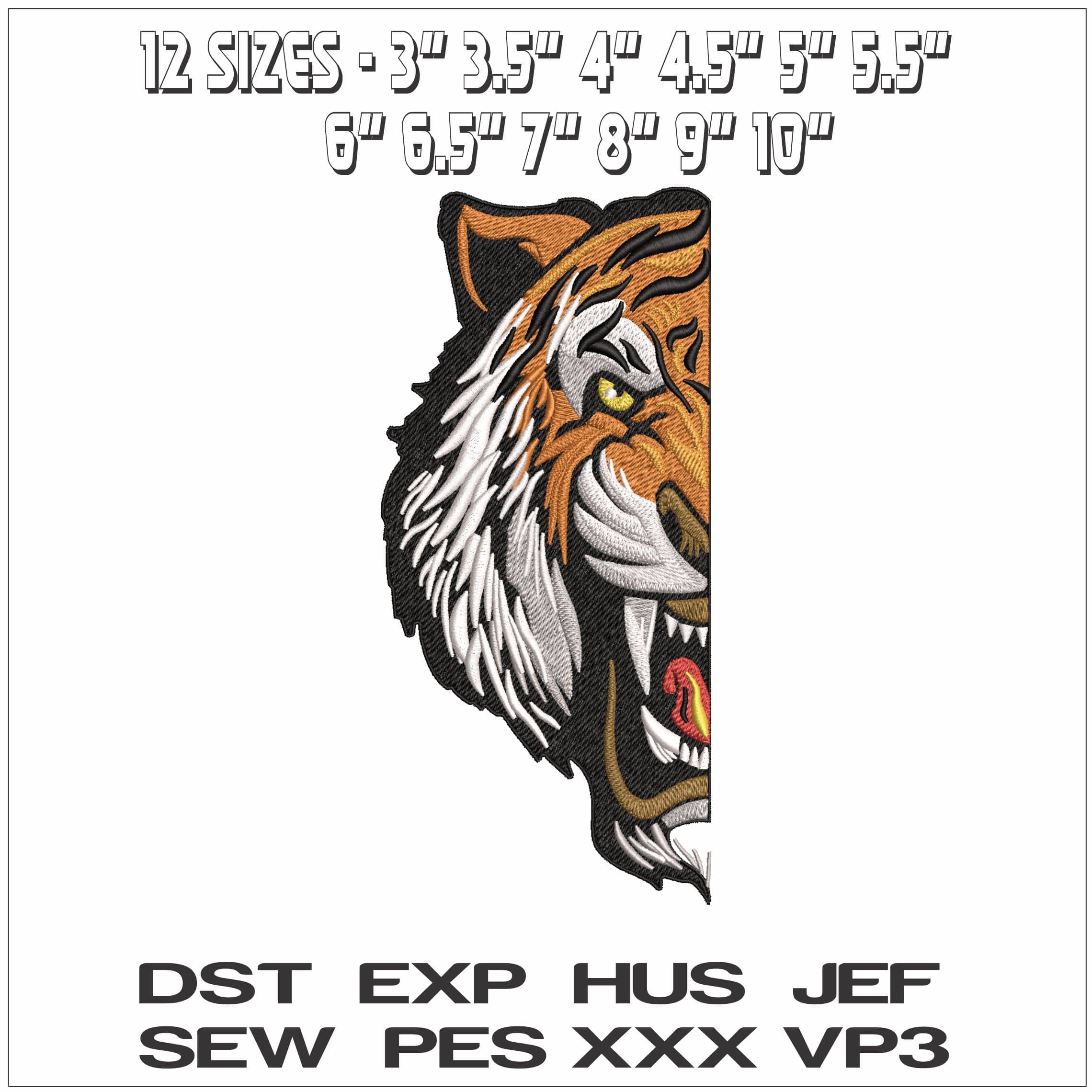 Half Tiger Face- Elegant embroidery design file - instant download — view 2