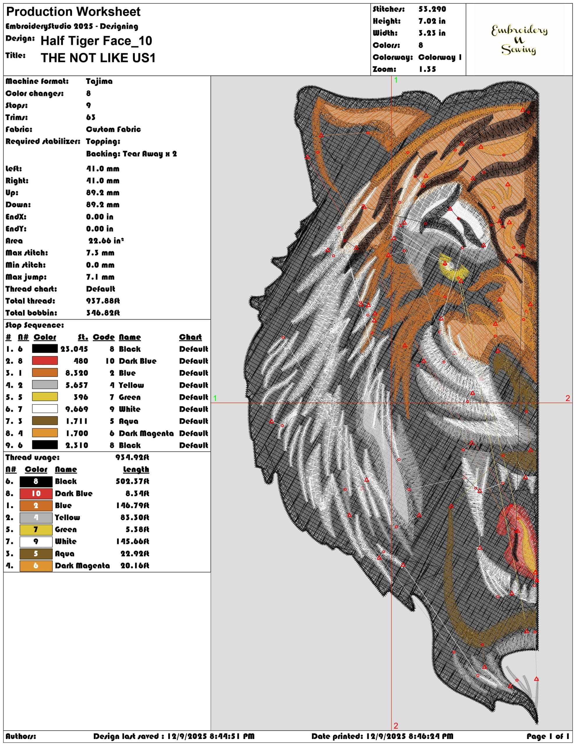 Half Tiger Face- Elegant embroidery design file - instant download — view 3