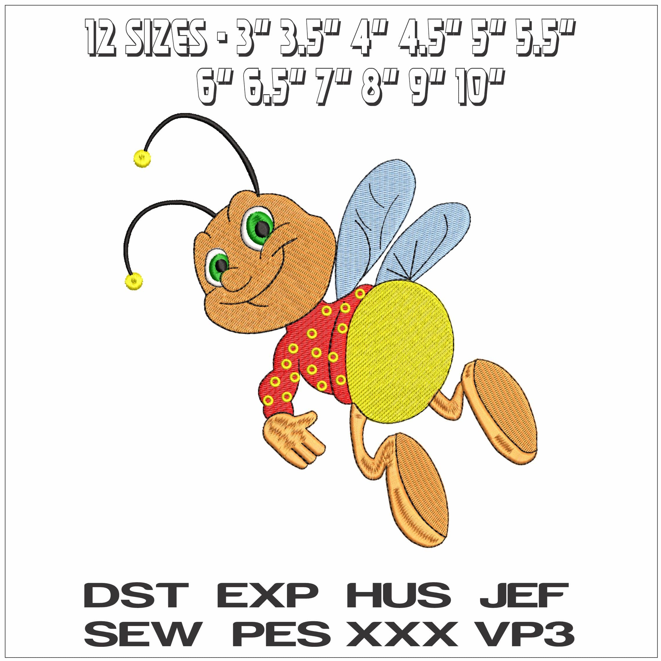 Happy Bee- Elegant embroidery design file - instant download — view 2