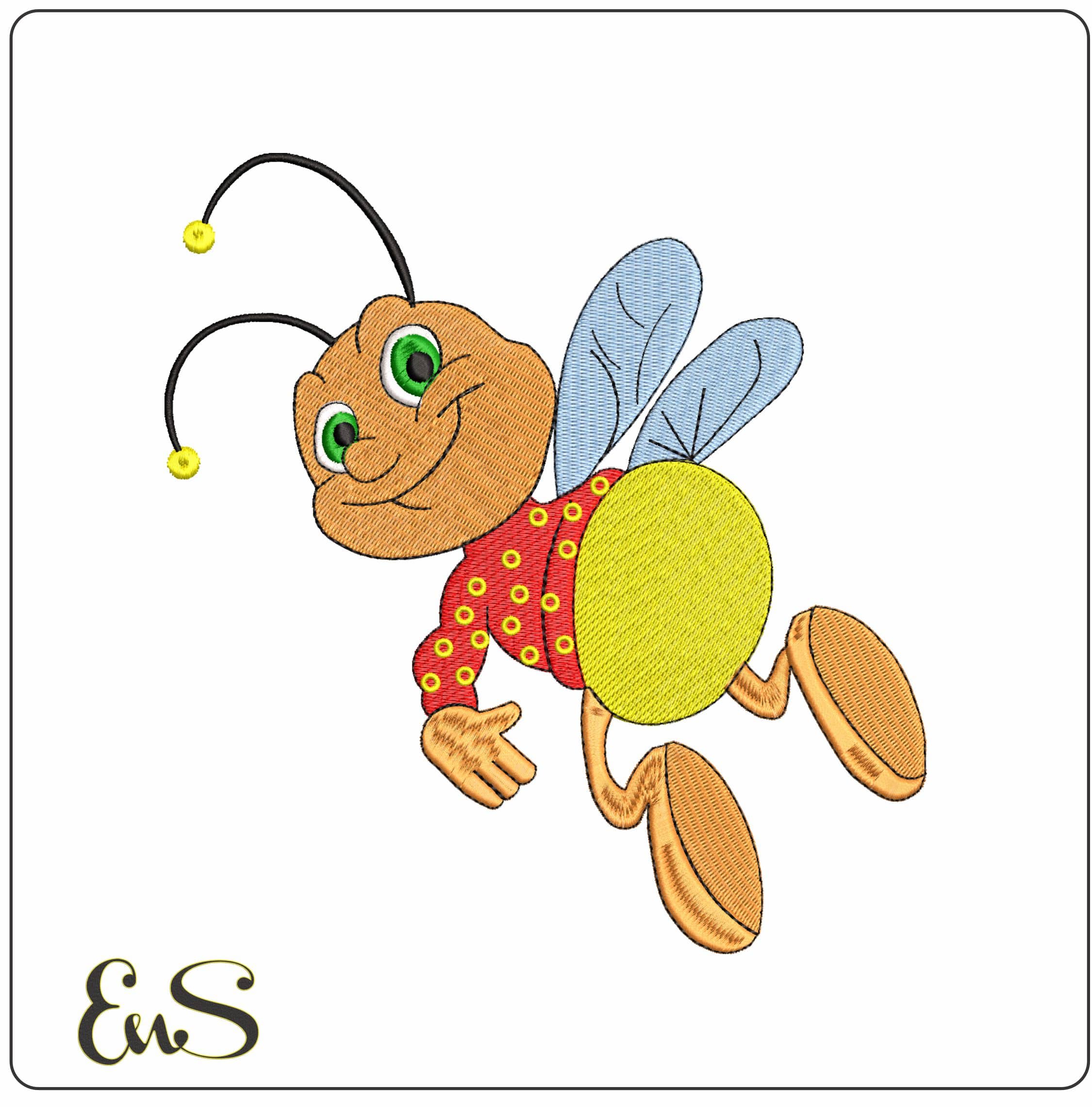 Happy Bee- Elegant embroidery design file - instant download