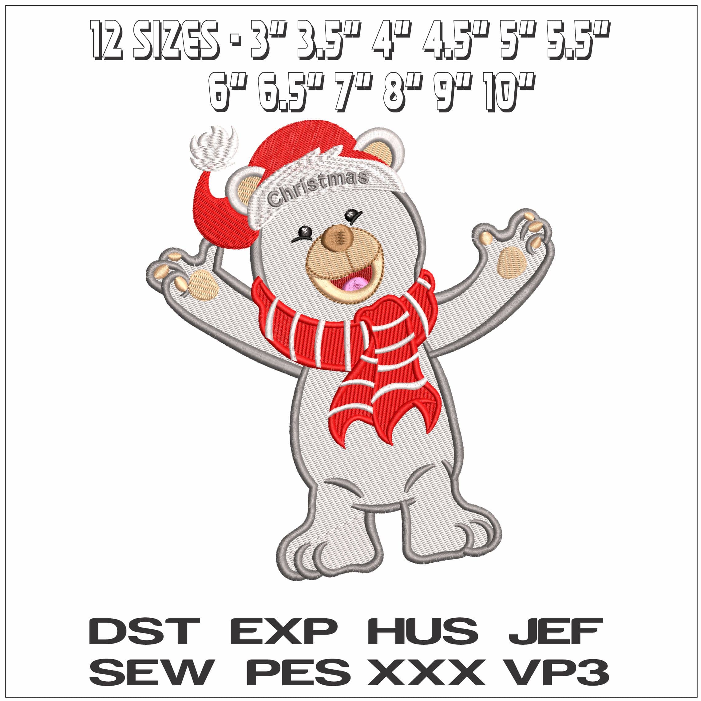 Happy Christmas Teddy Bear- Elegant embroidery design file - instant download — view 2