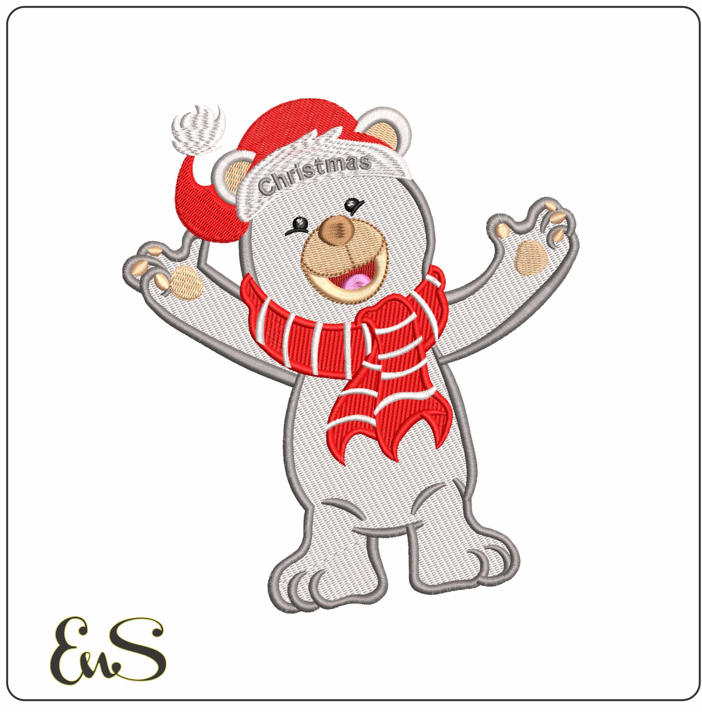 Happy Christmas Teddy Bear- Elegant embroidery design file - instant download