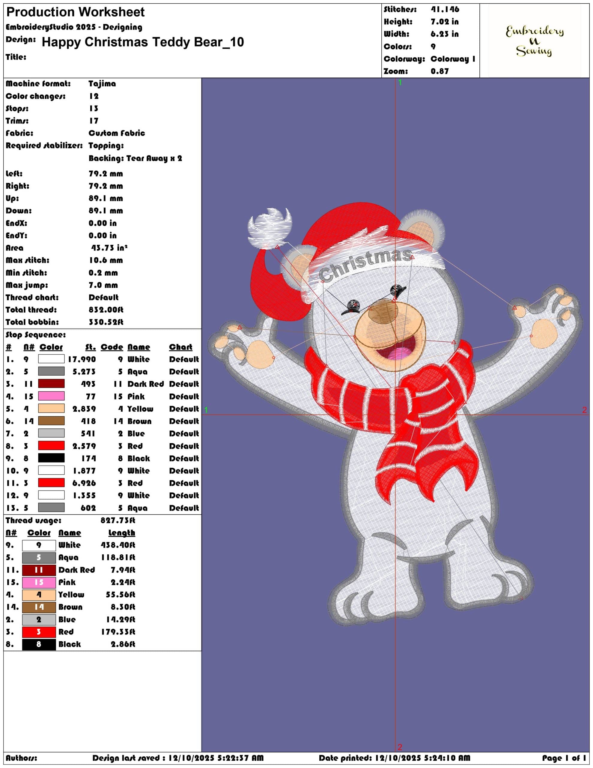 Happy Christmas Teddy Bear- Elegant embroidery design file - instant download — view 3