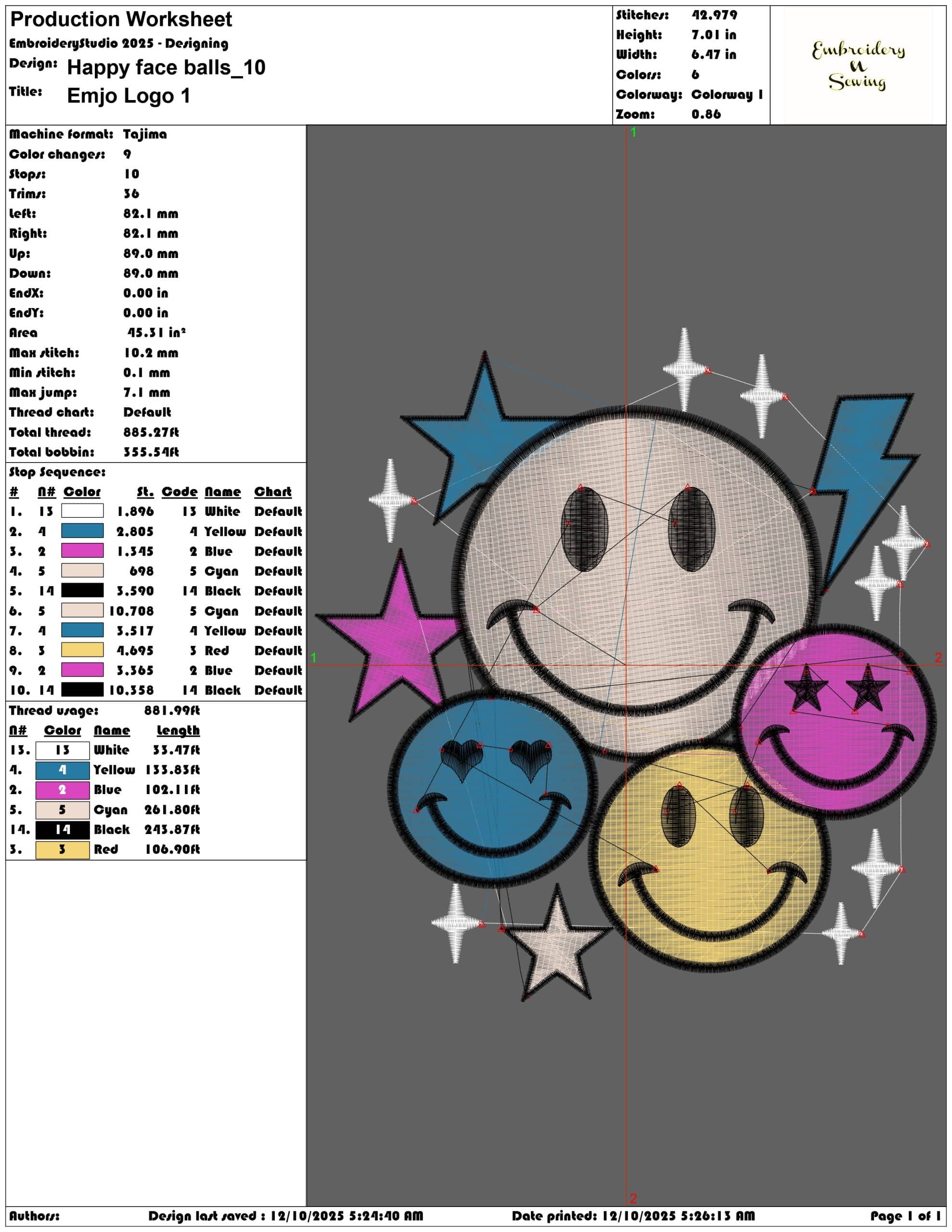 Happy face balls- Elegant embroidery design file - instant download — view 3