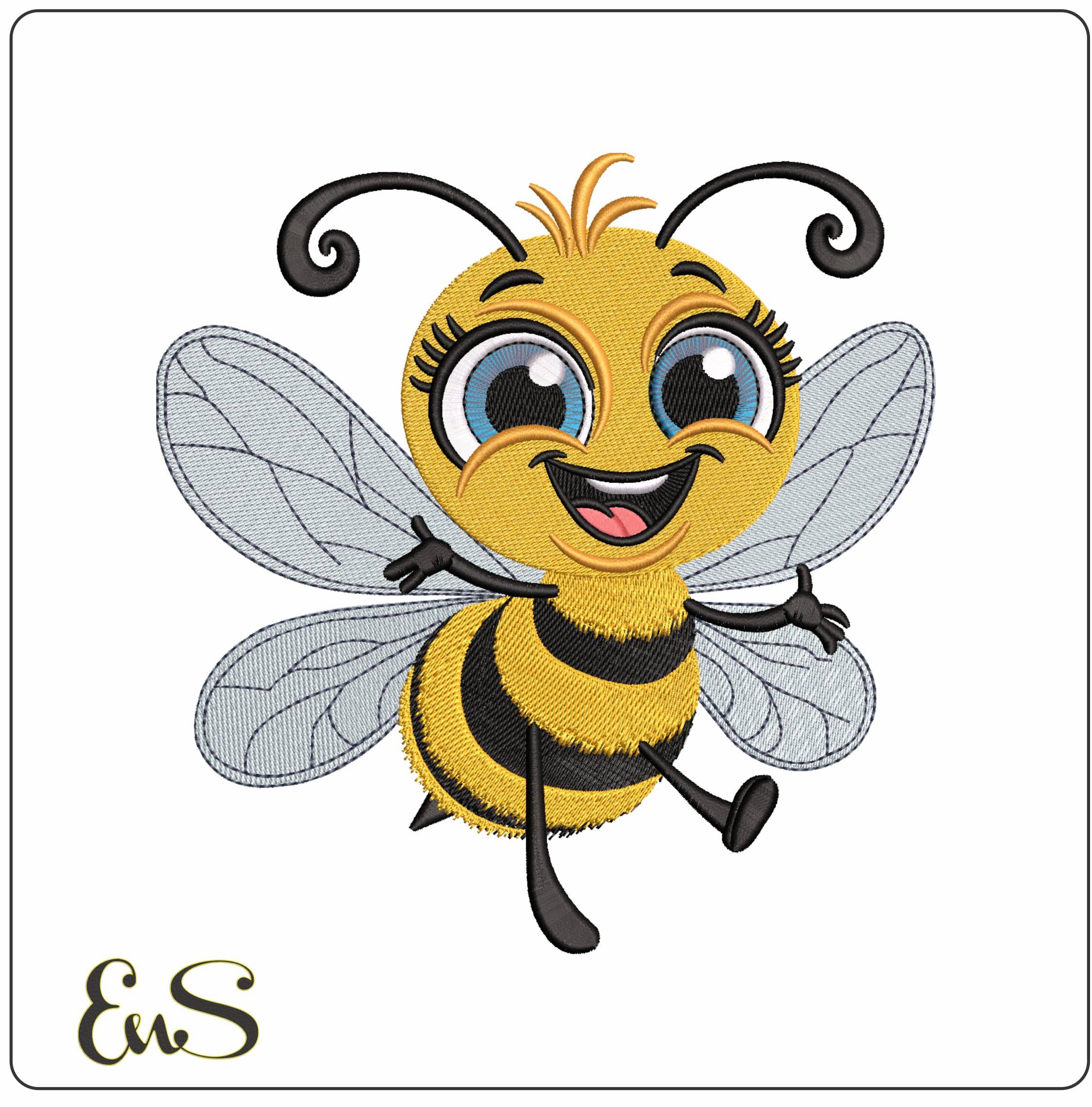 Happy Honey Bee- Elegant embroidery design file - instant download