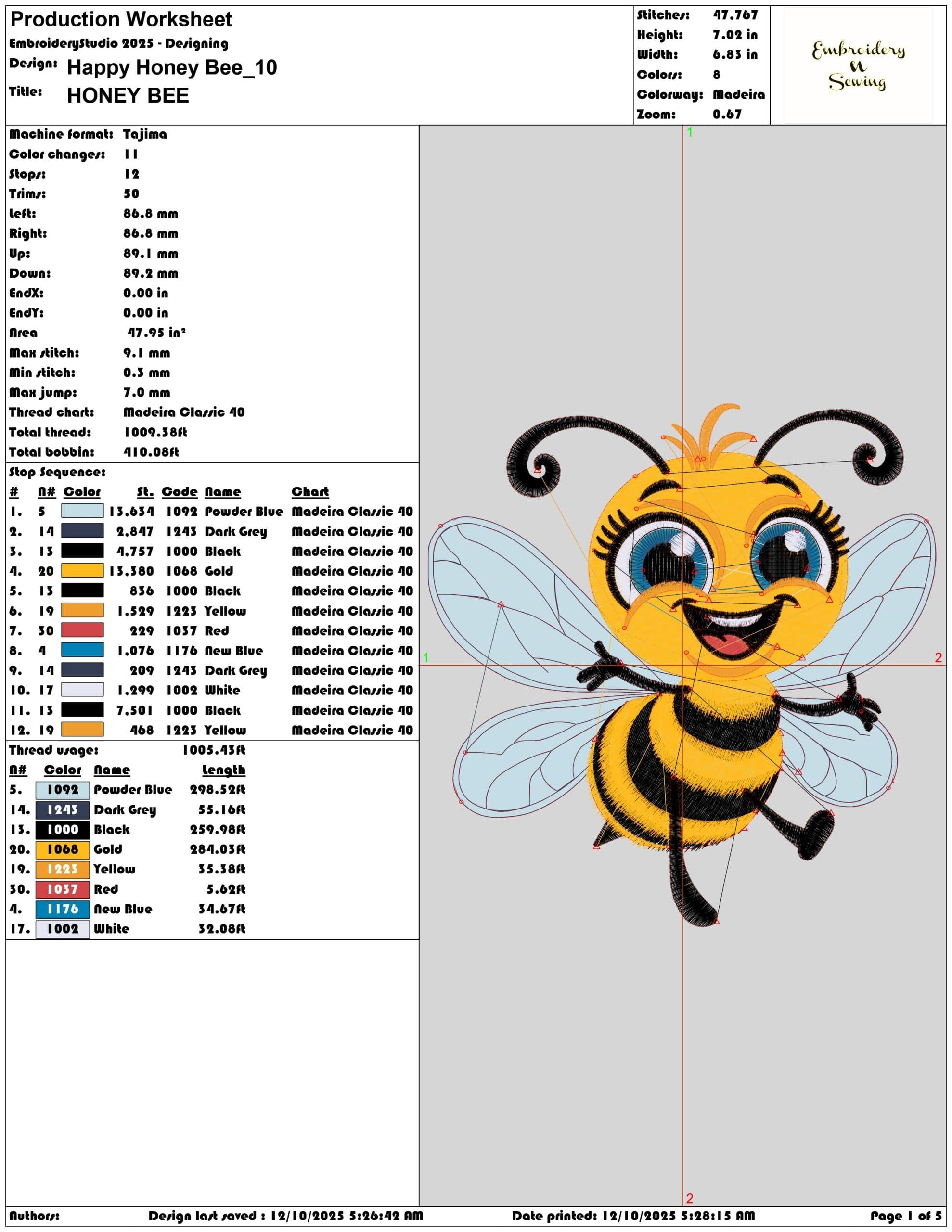 Happy Honey Bee- Elegant embroidery design file - instant download — view 3