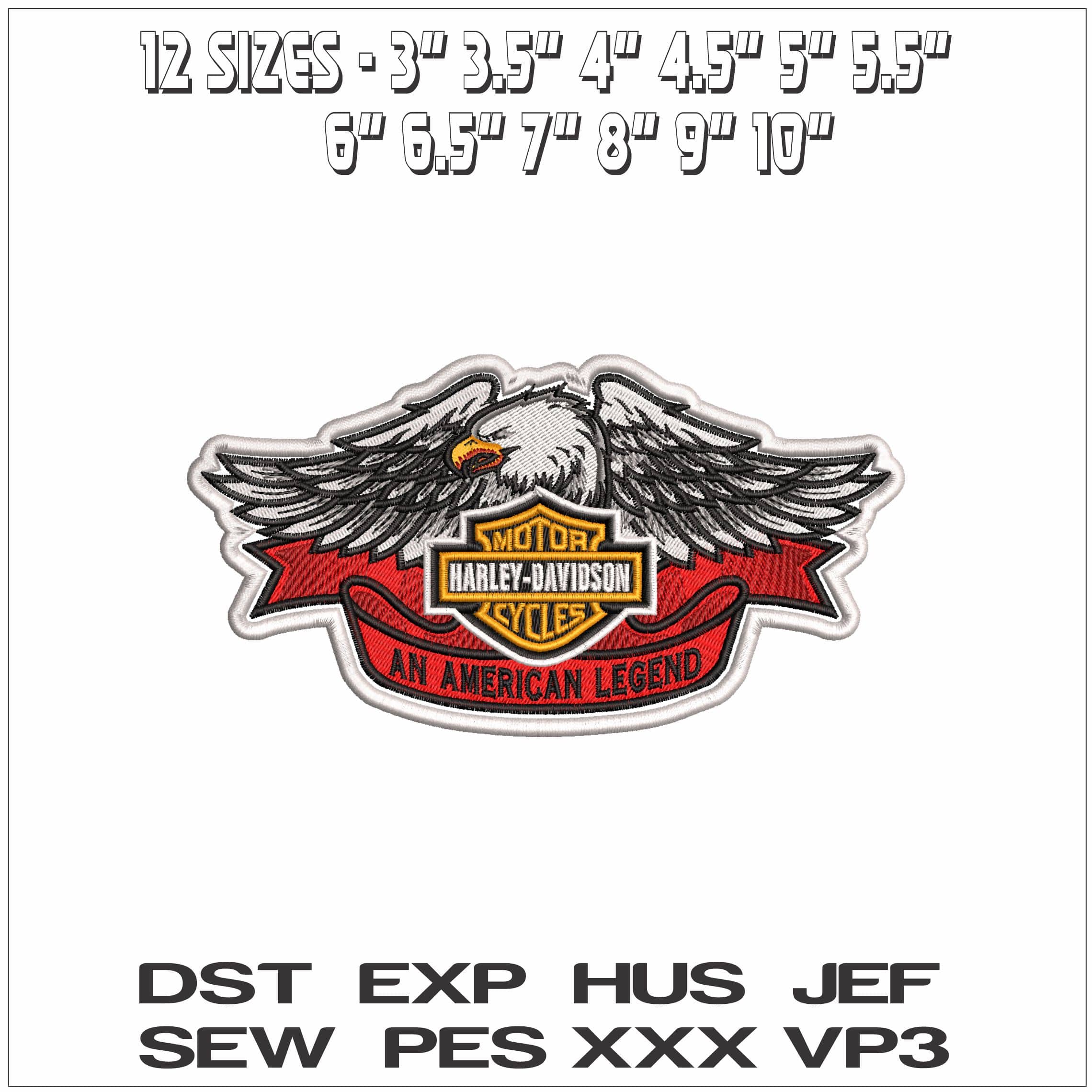 Harley Davidson American Legend Logo- Elegant embroidery design file - instant download — view 2