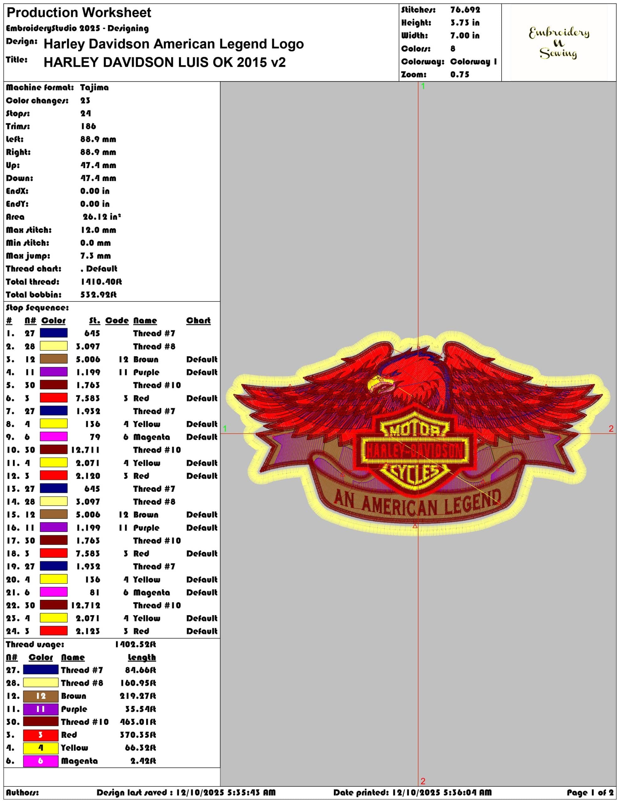 Harley Davidson American Legend Logo- Elegant embroidery design file - instant download — view 3