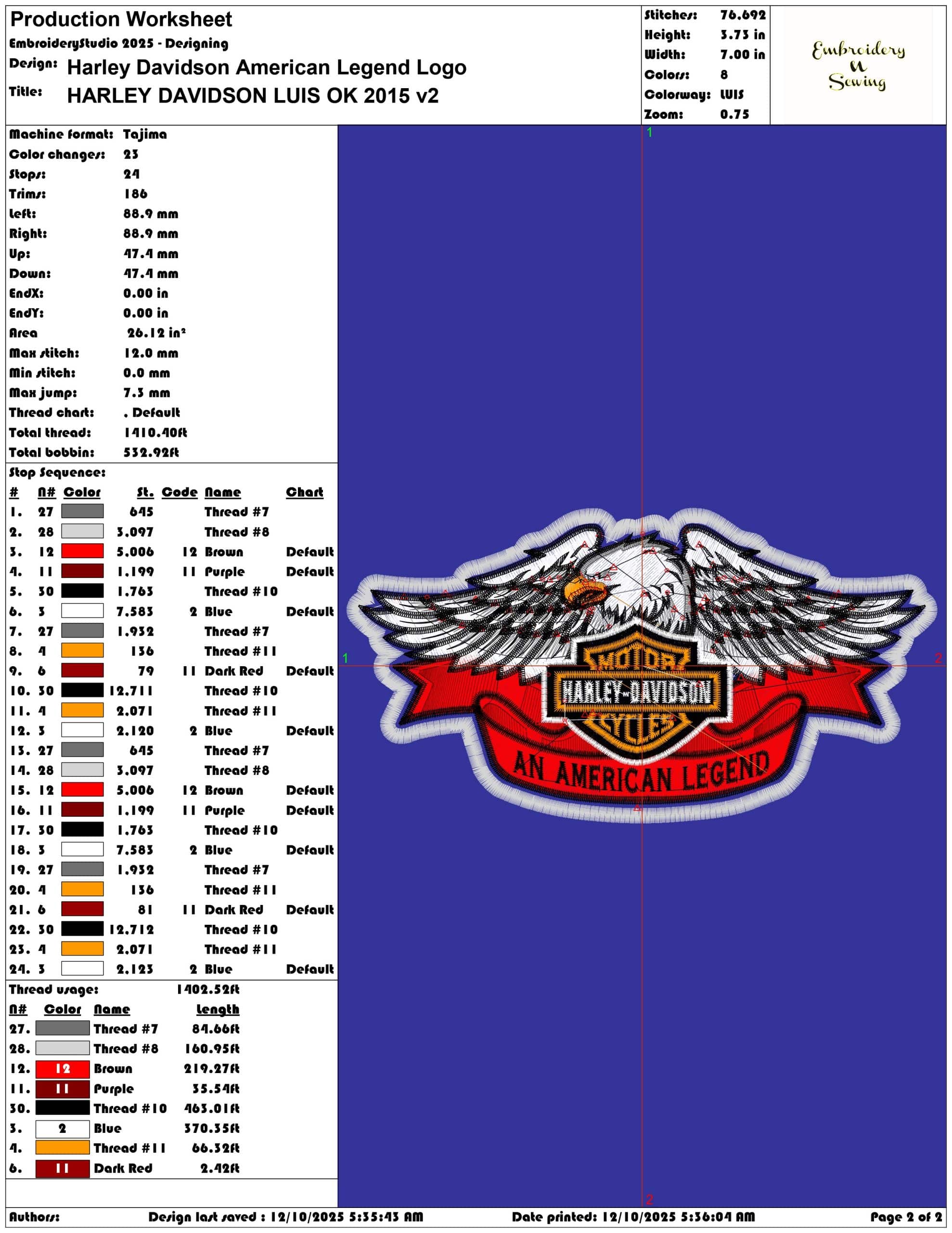 Harley Davidson American Legend Logo- Elegant embroidery design file - instant download — view 4