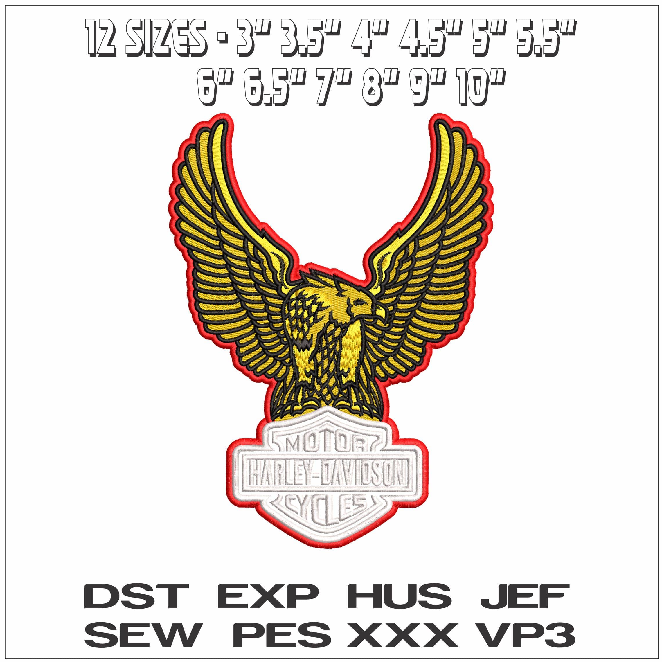 Harley Davidson with Golden Eagle- Elegant embroidery design file - instant download — view 2
