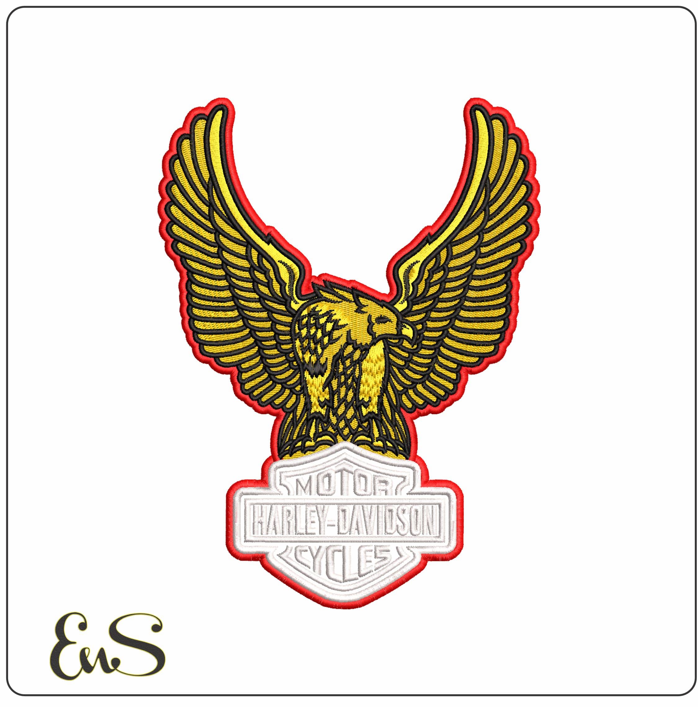 Harley Davidson with Golden Eagle- Elegant embroidery design file - instant download