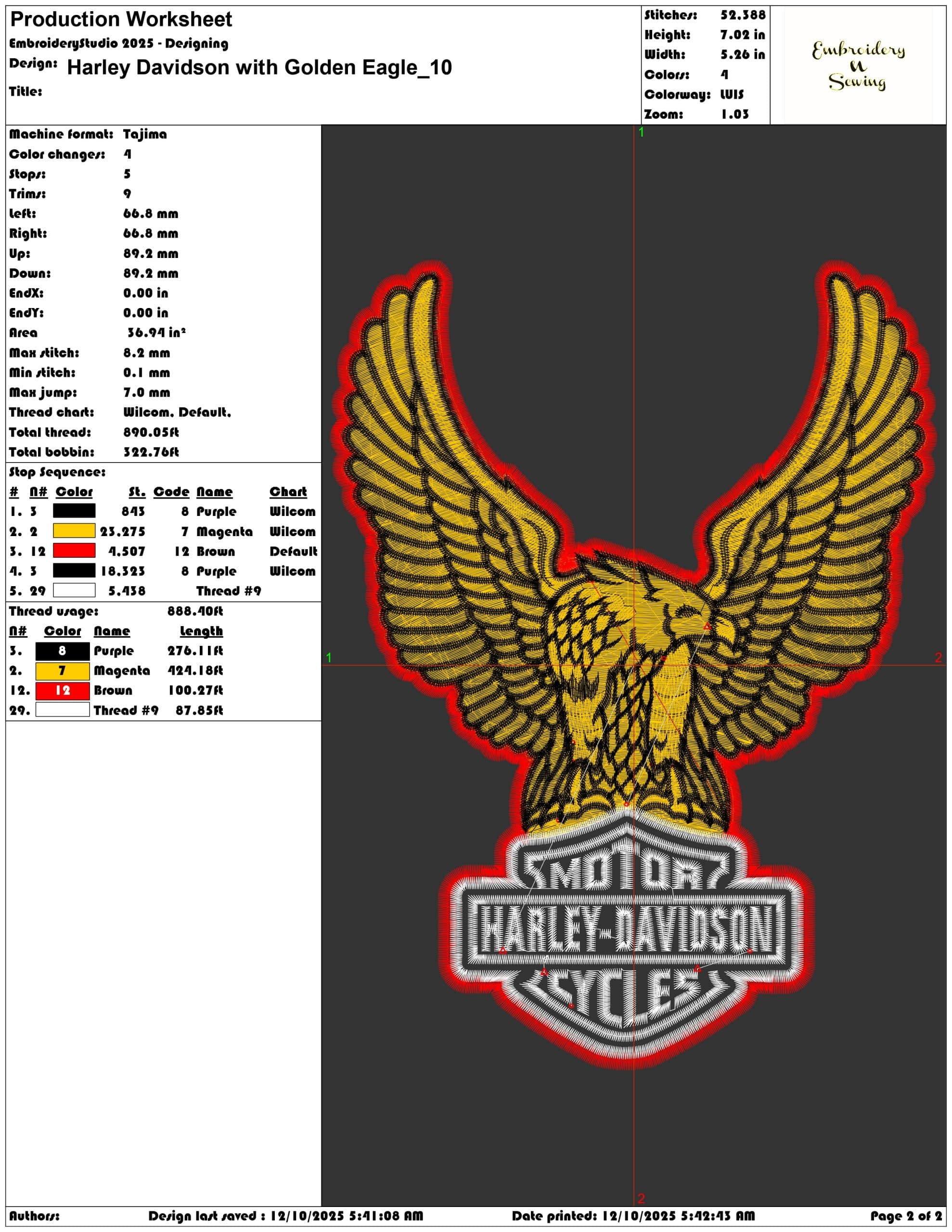Harley Davidson with Golden Eagle- Elegant embroidery design file - instant download — view 3