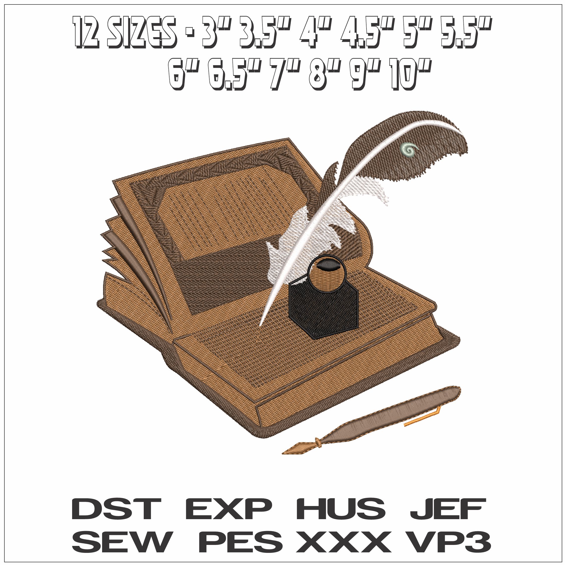 Harry Potter Magic book with Feathear- Elegant embroidery design file - instant download — view 2
